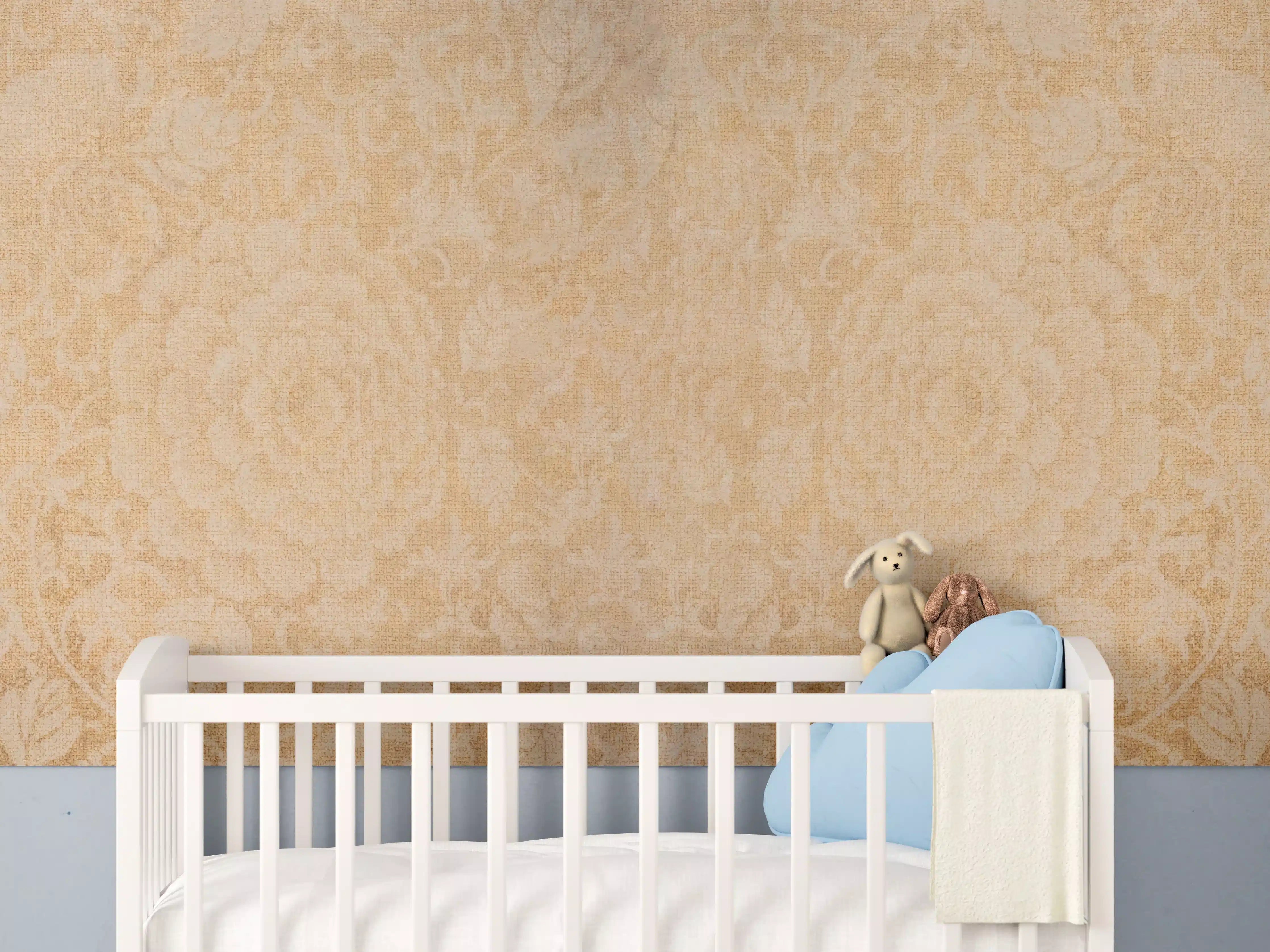 Babyzimmer Wandgestaltung - Vintage Blumenmuster Fliesenbeige