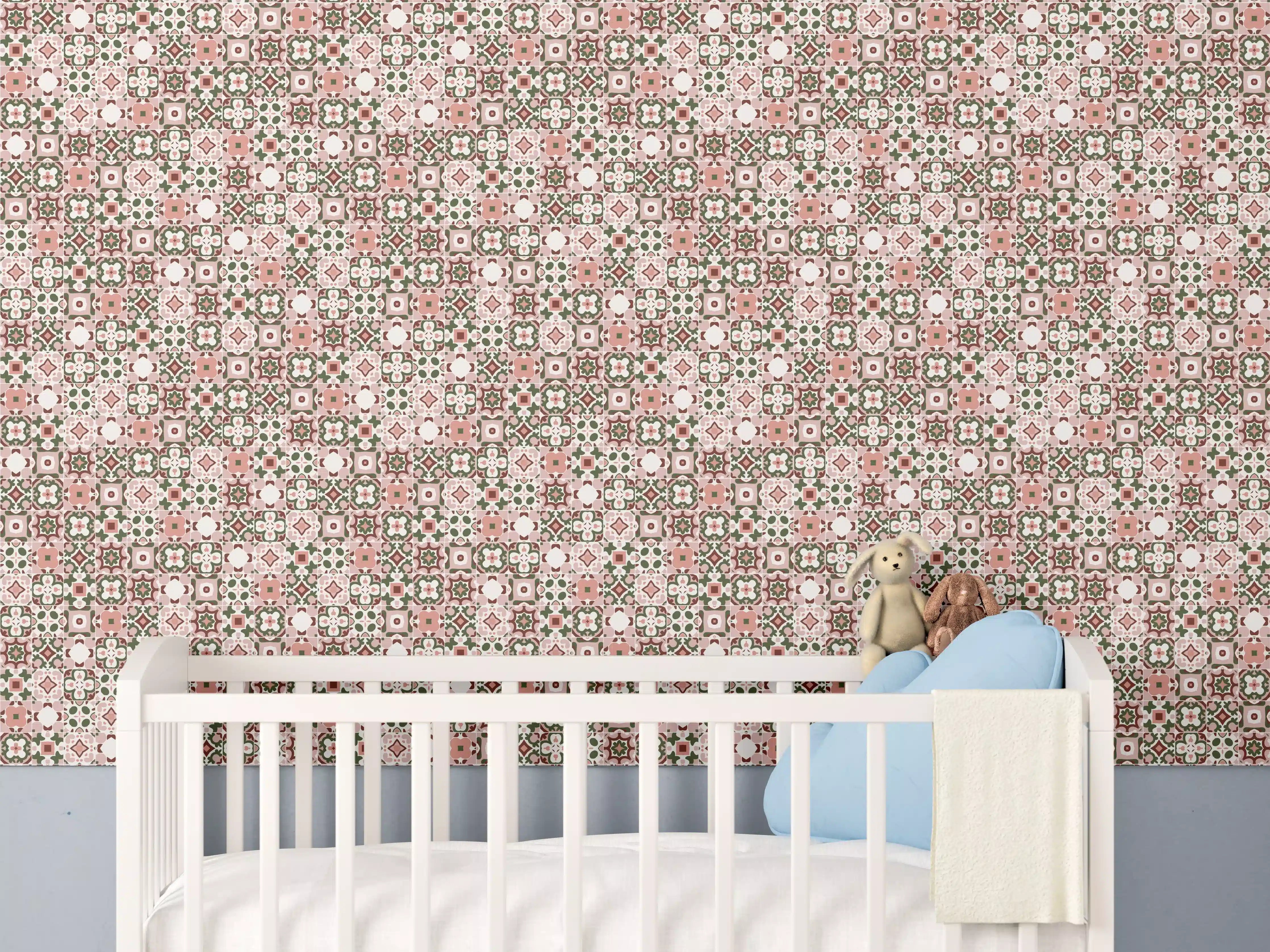 Babyzimmer Wandgestaltung - Vintage Blumenmuster Stoff