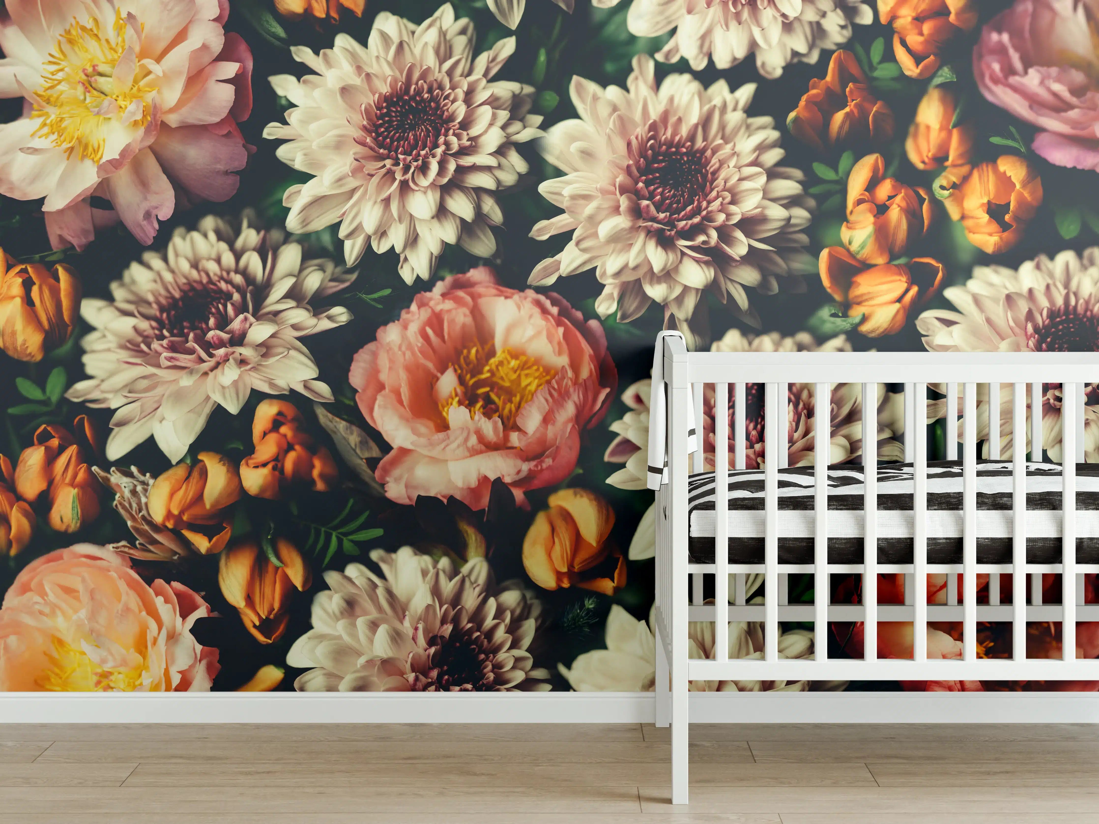 Babyzimmer Wandgestaltung - Vintage-Bouquet mit schönen Blumen