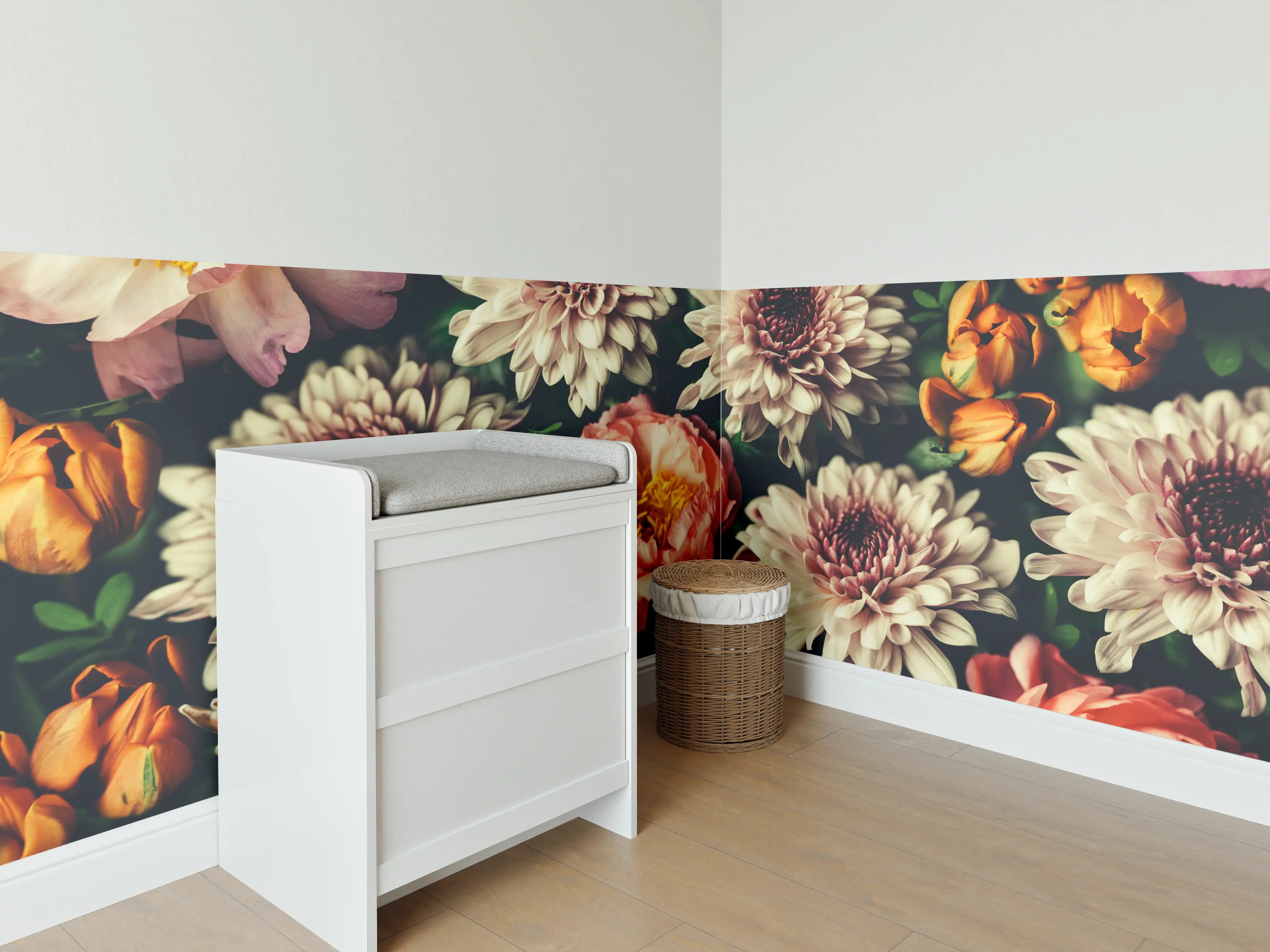Babyzimmer Wandgestaltung - Vintage-Bouquet mit schönen Blumen