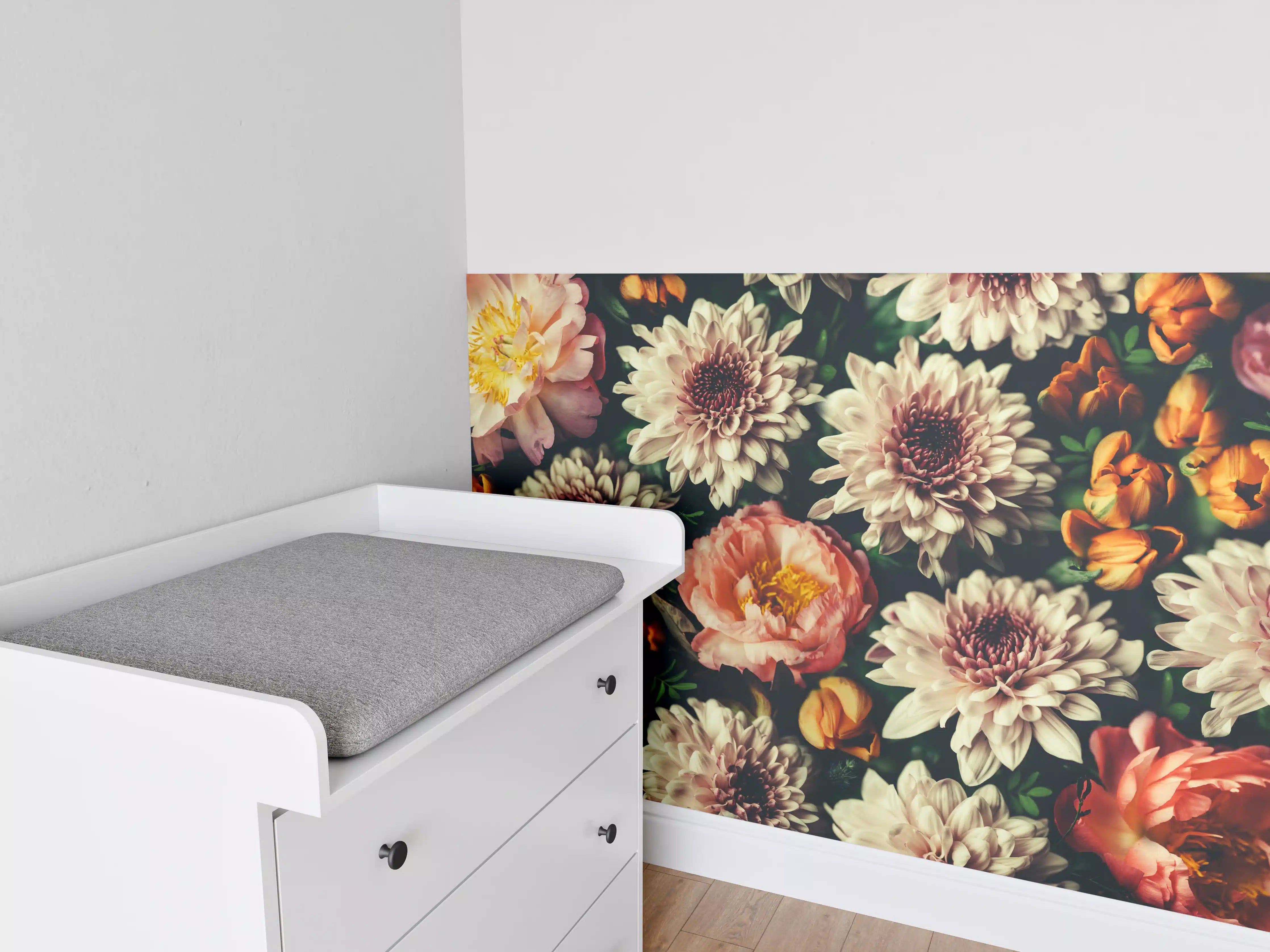 Babyzimmer Wandgestaltung - Vintage-Bouquet mit schönen Blumen