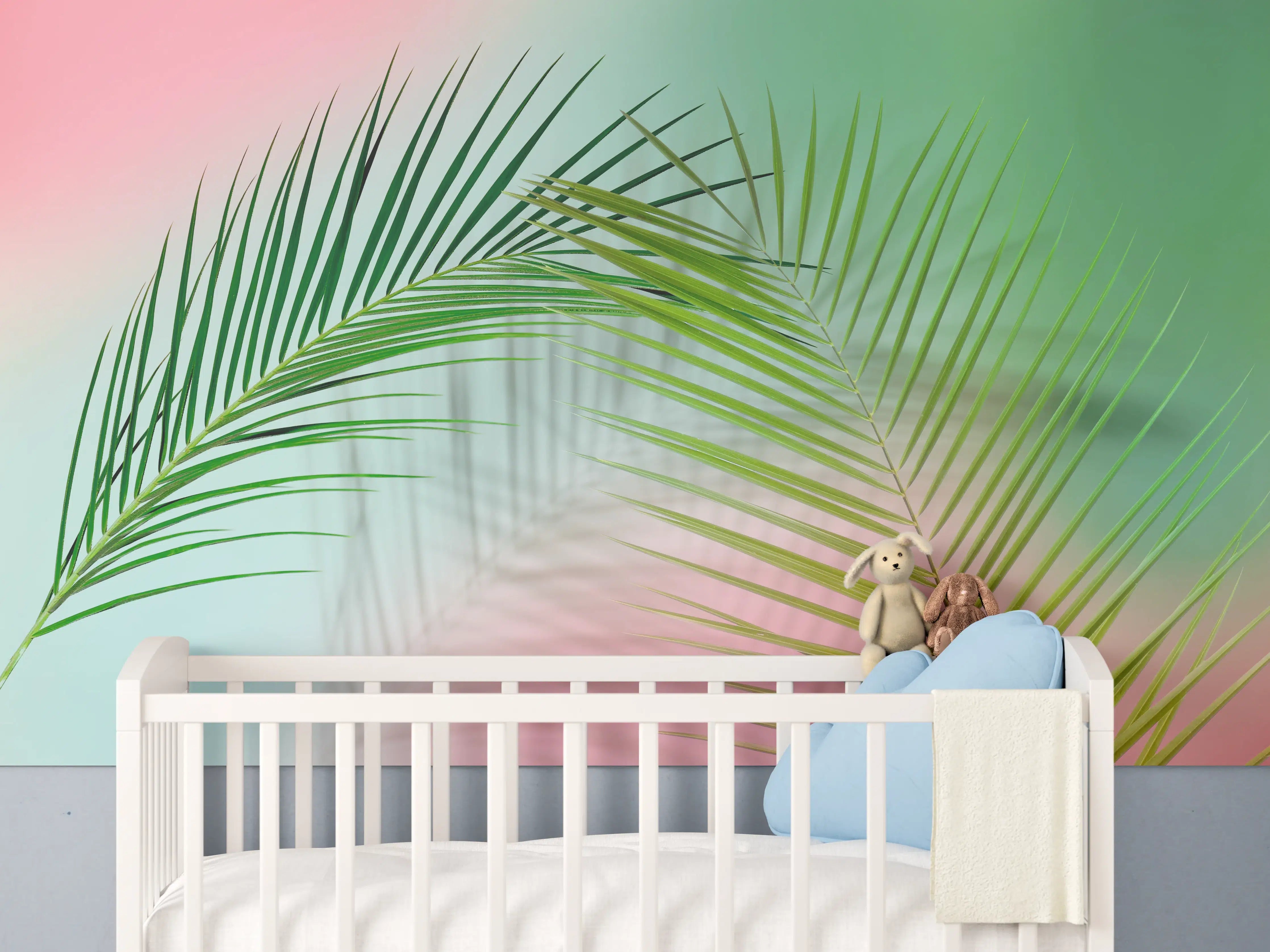 Babyzimmer Wandgestaltung - Vintage Darstellung von Palmzweigen