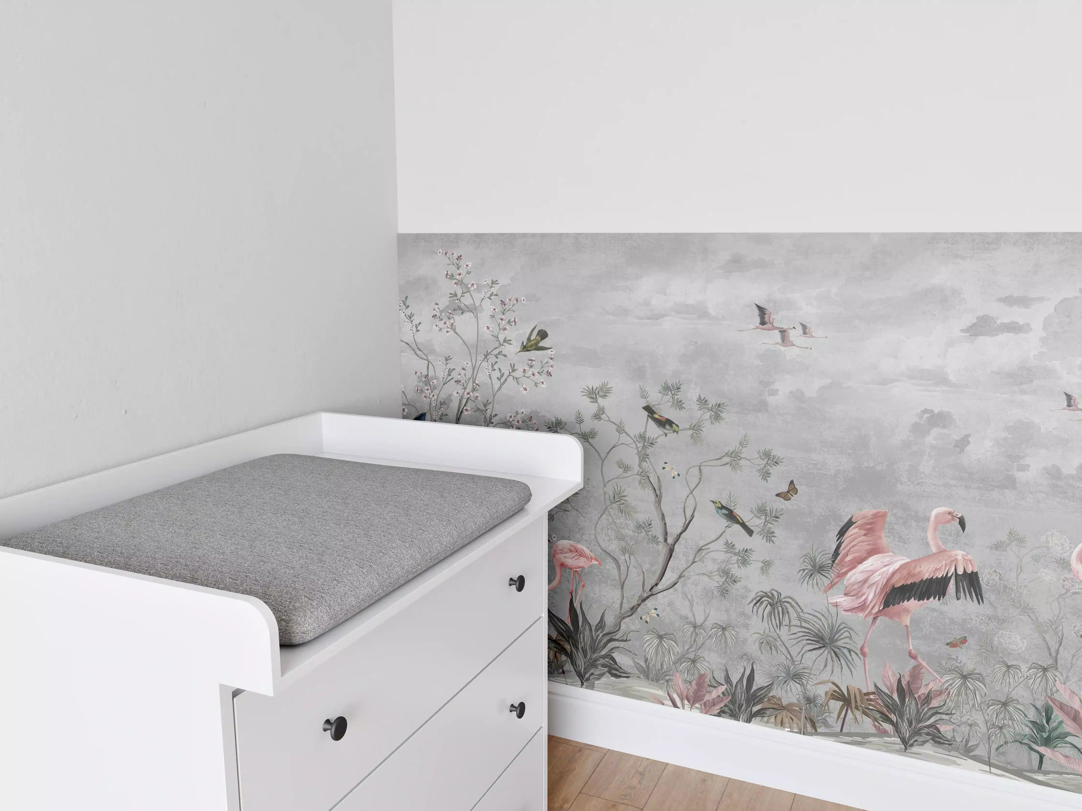 Babyzimmer Wandgestaltung - Vintage Dschungel Flamingo Tapete