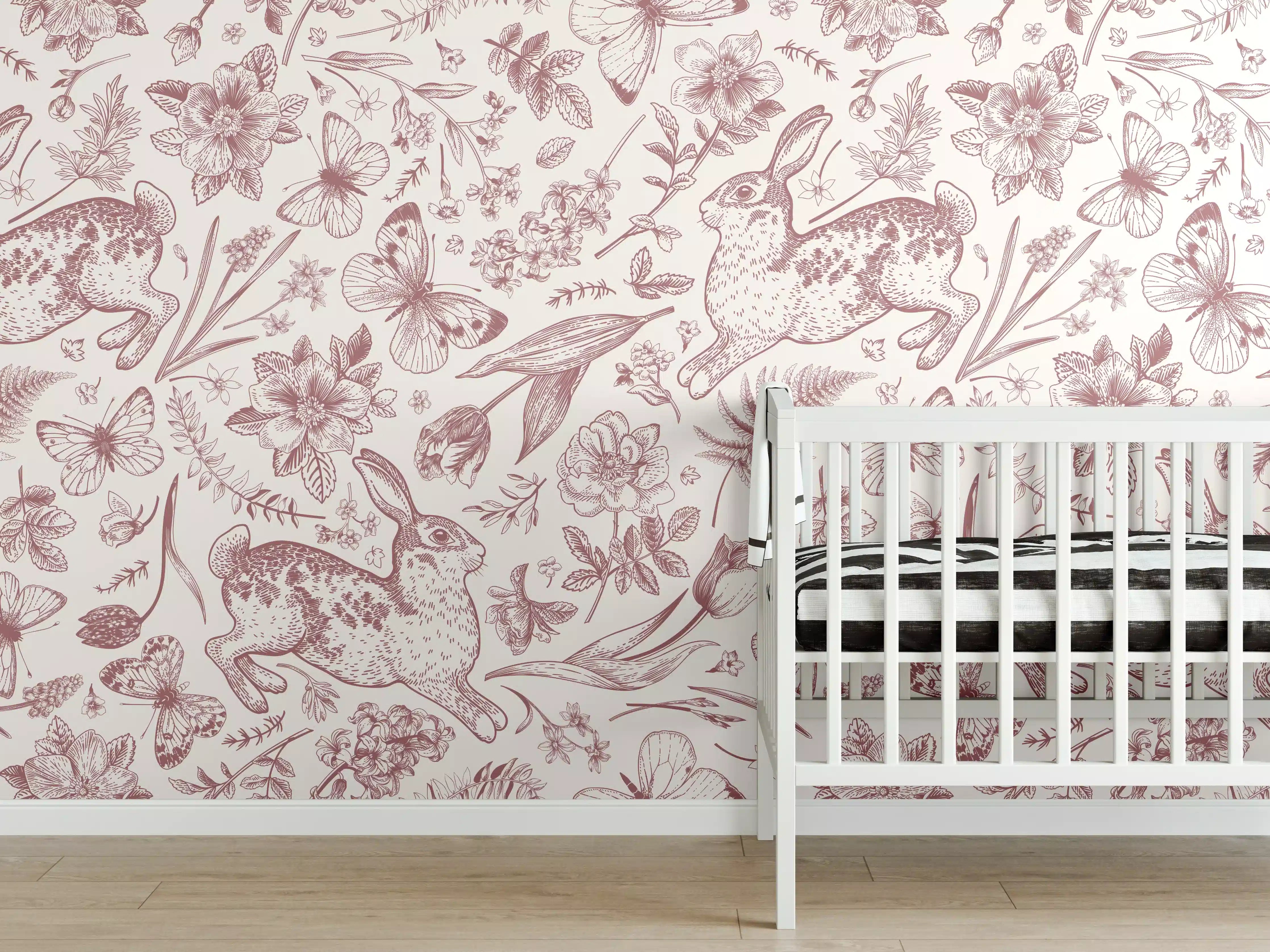 Babyzimmer Wandgestaltung - Vintage Rosa Blumenmuster