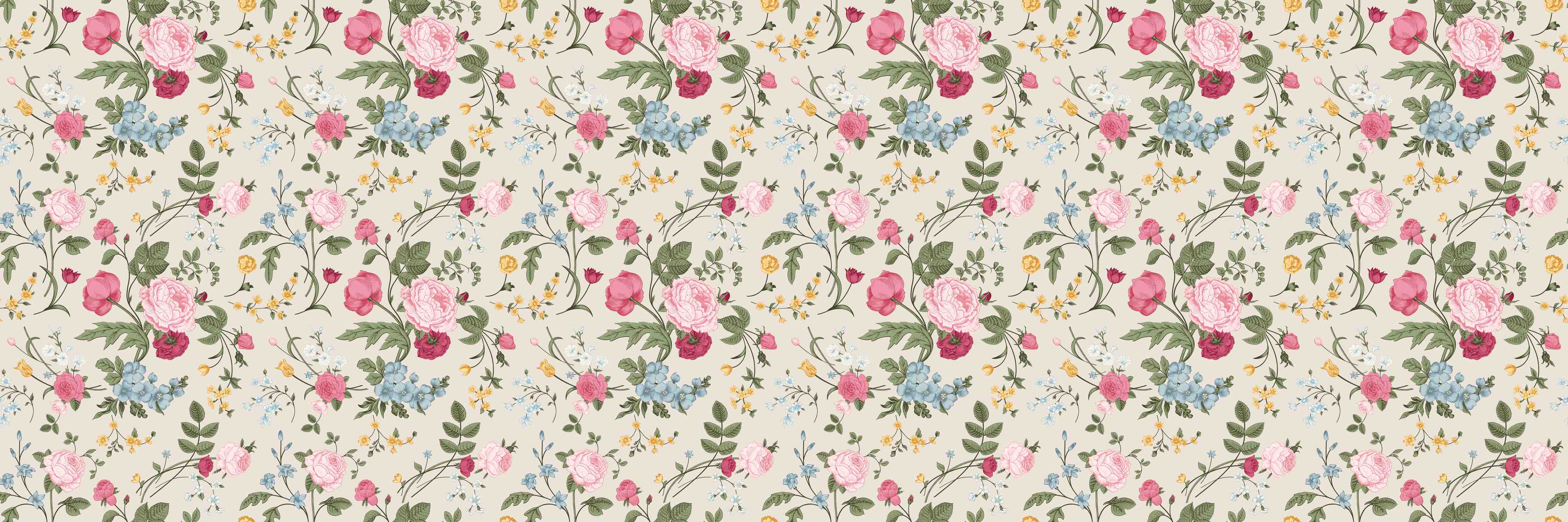 Babyzimmer Wandgestaltung-Vintage Rosenmuster Rosa-Beige