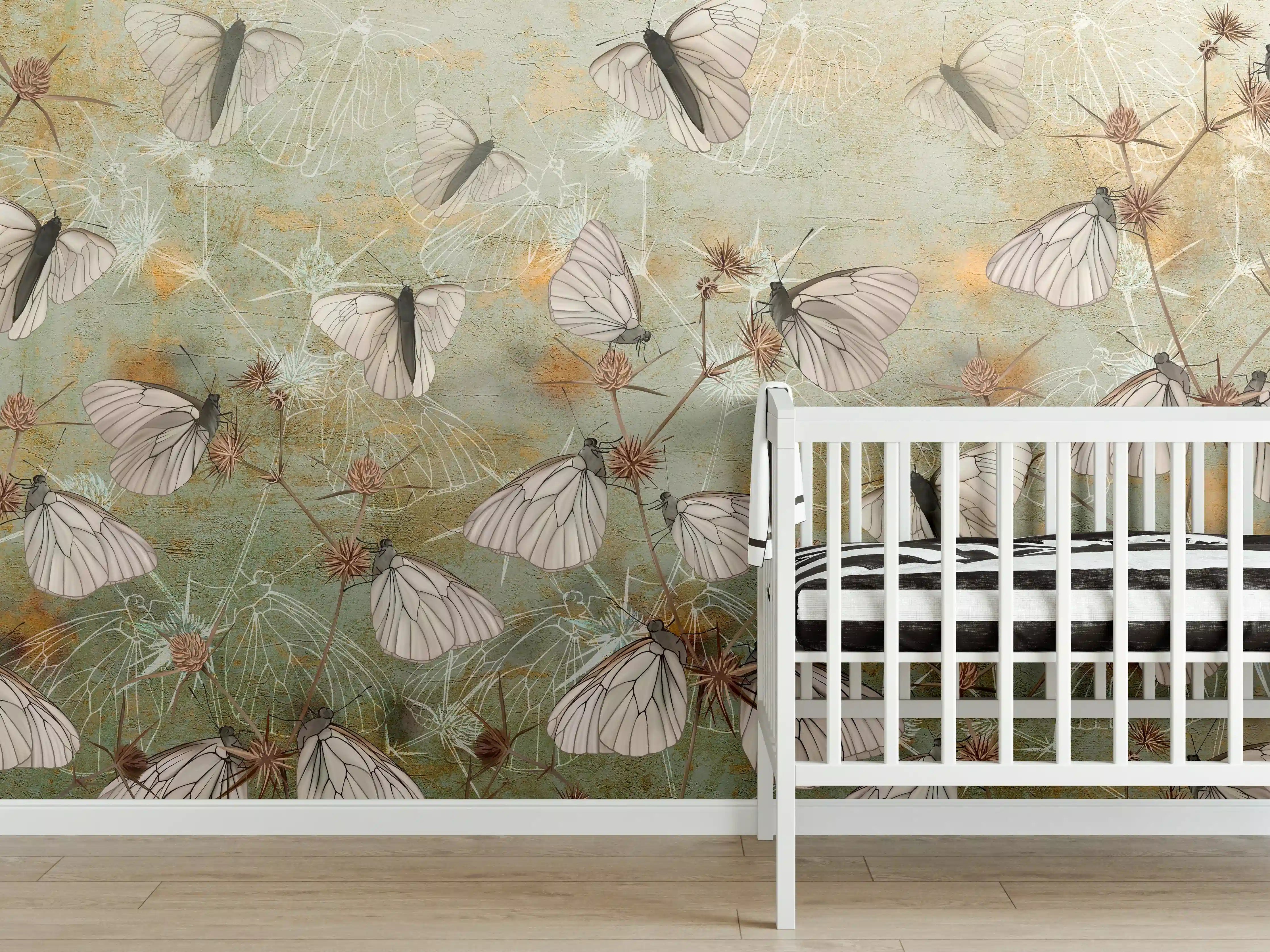 Babyzimmer Wandgestaltung - Vintage Schmetterling - Zeichnung