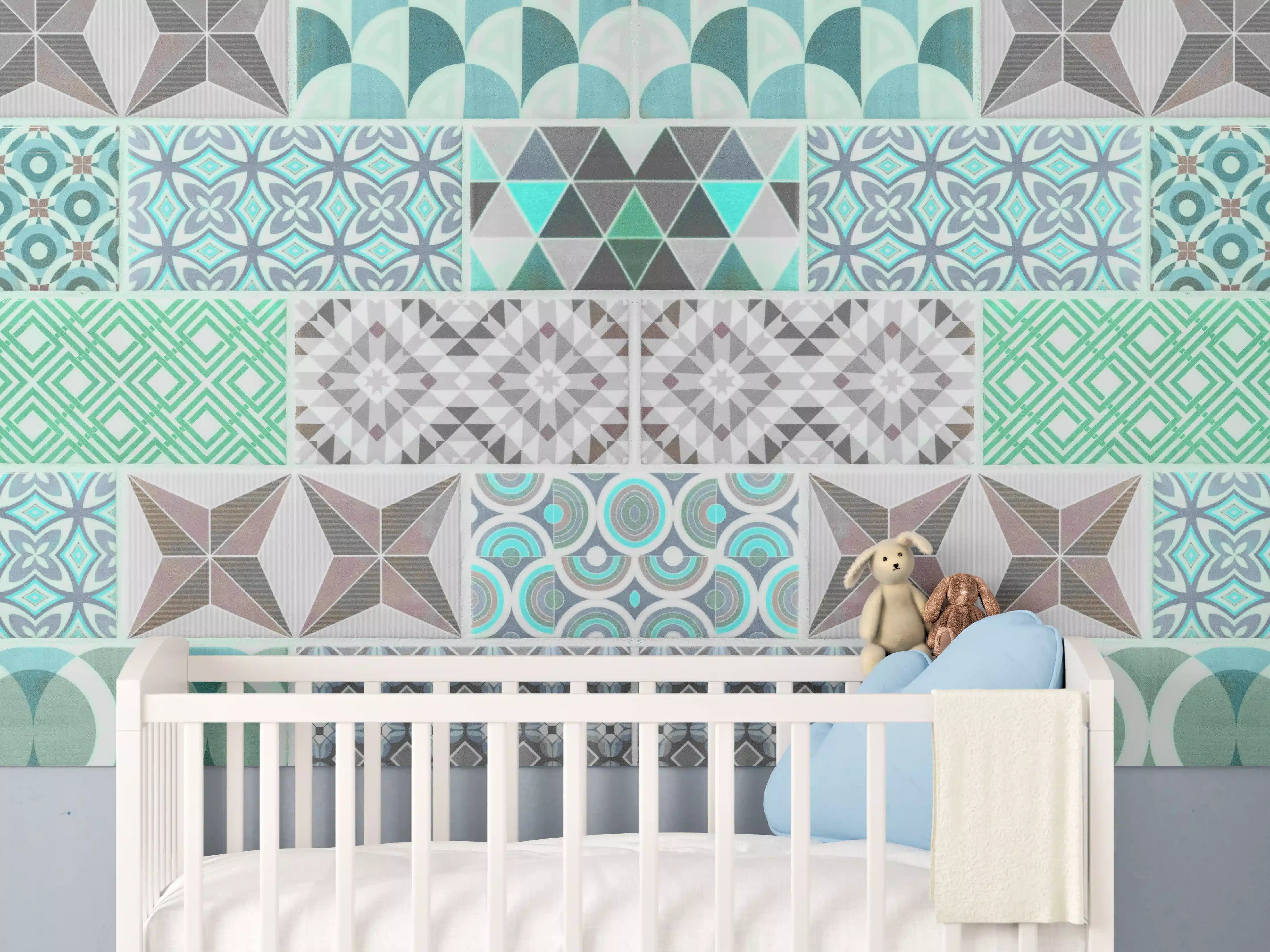 Babyzimmer Wandgestaltung - Vintage geometrisch Mosaik