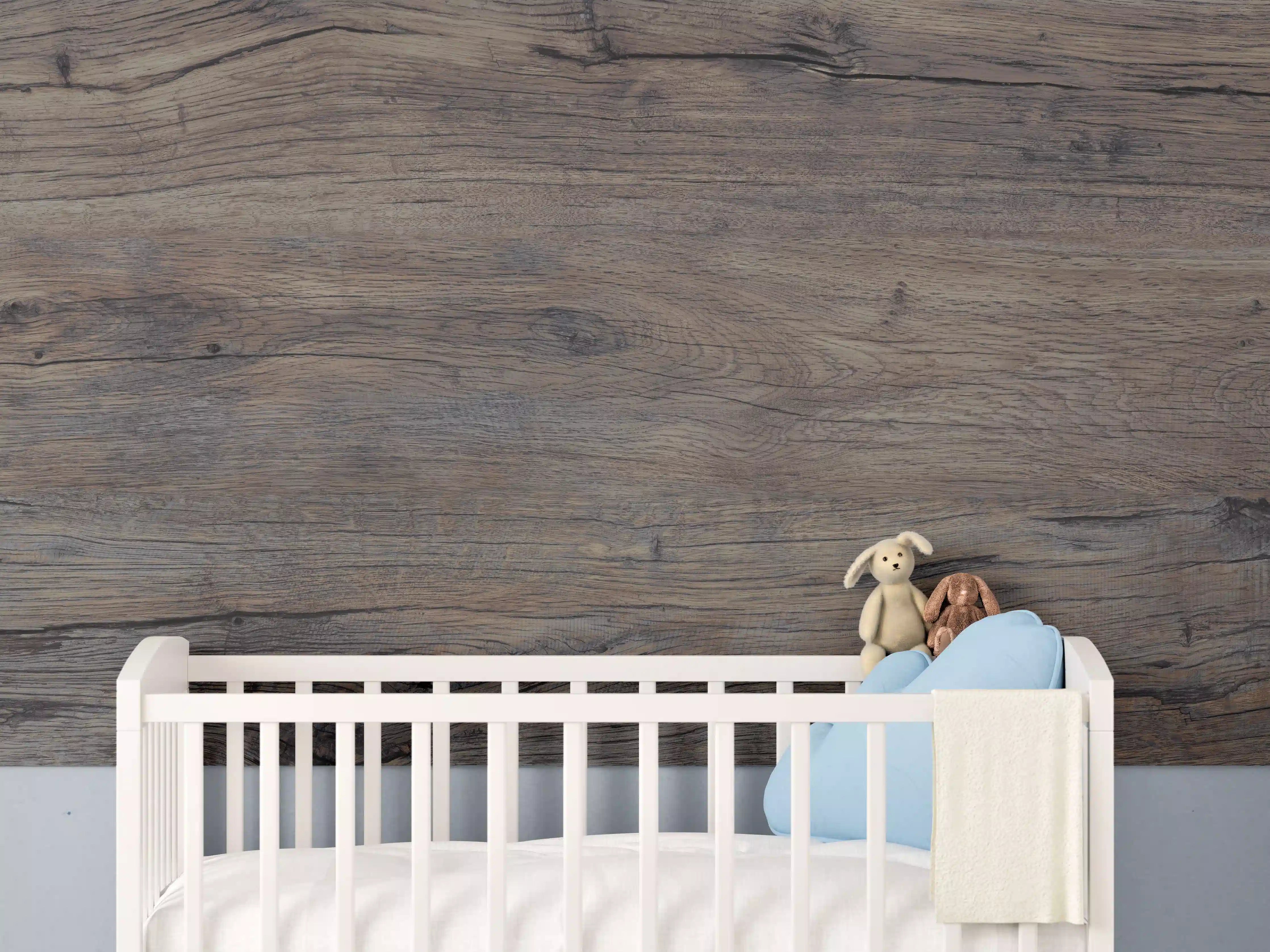 Babyzimmer Wandgestaltung - Vintage gräuliche Holztextur