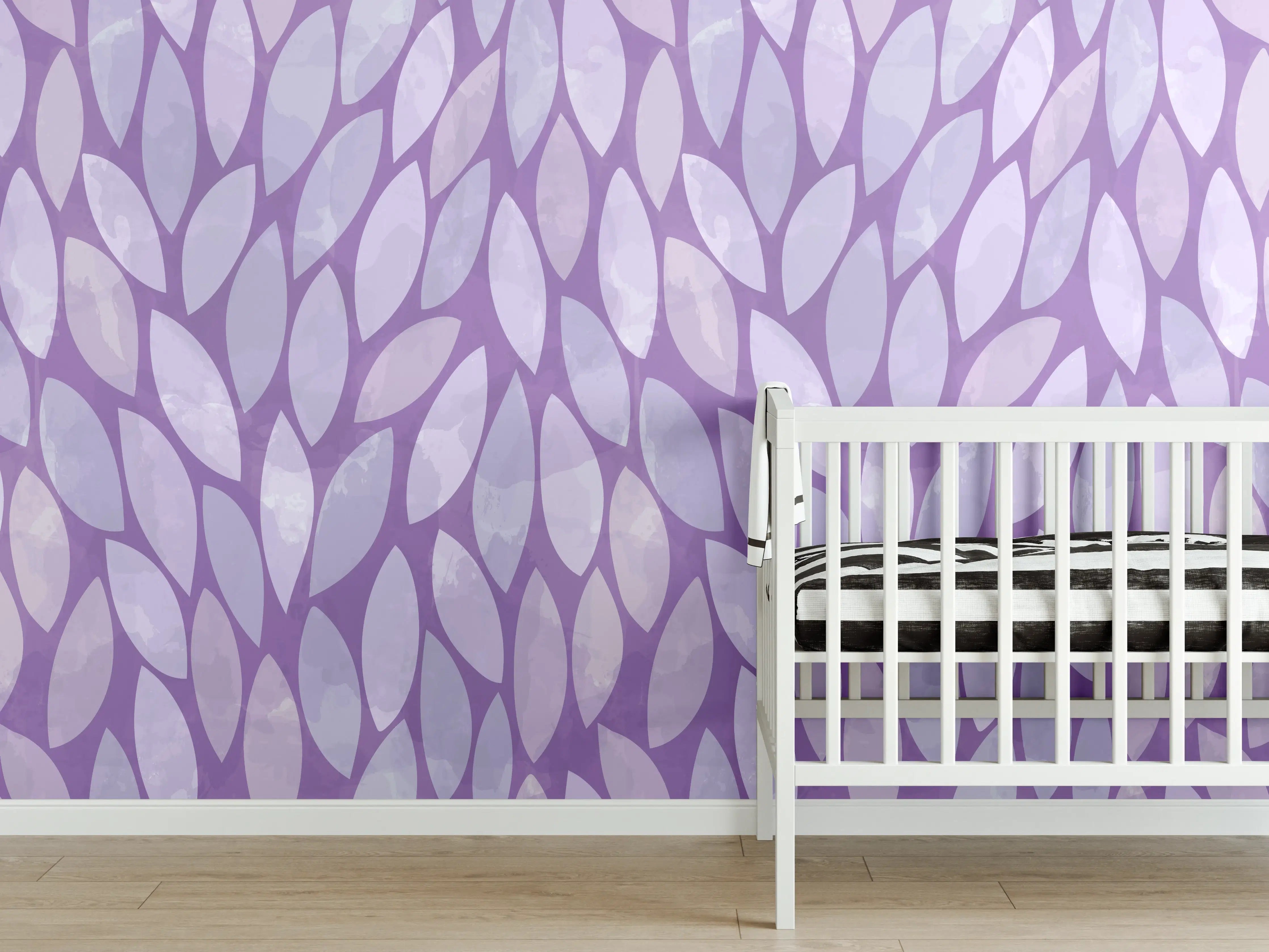 Babyzimmer Wandgestaltung - Violette Blättermuster