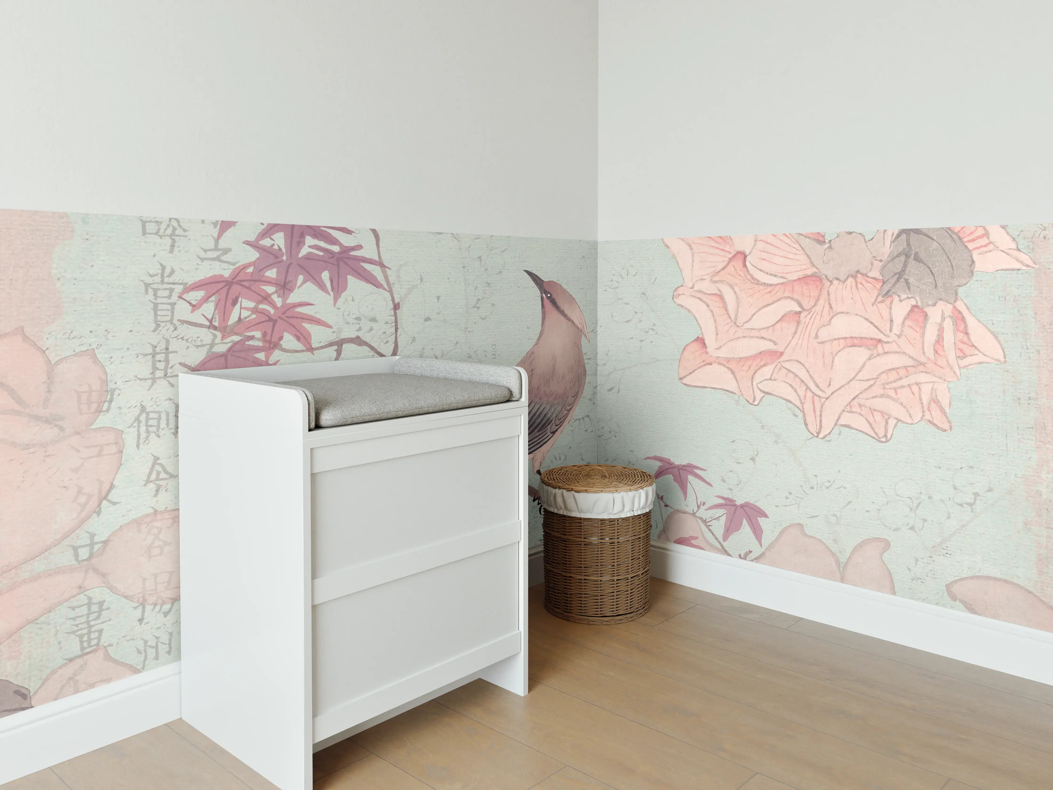 Babyzimmer Wandgestaltung - Vogel Zeichnung - Rosa