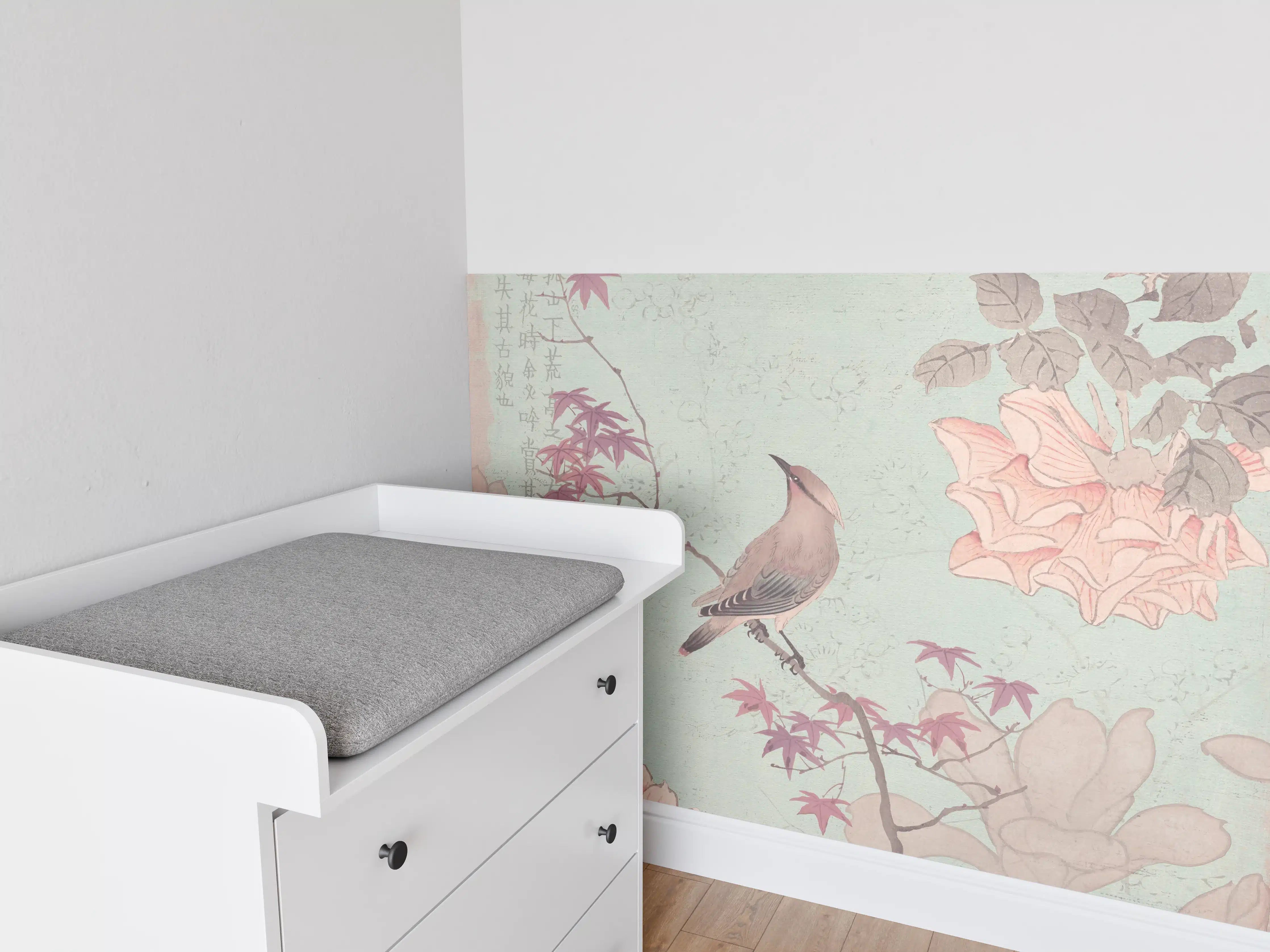 Babyzimmer Wandgestaltung - Vogel Zeichnung - Rosa