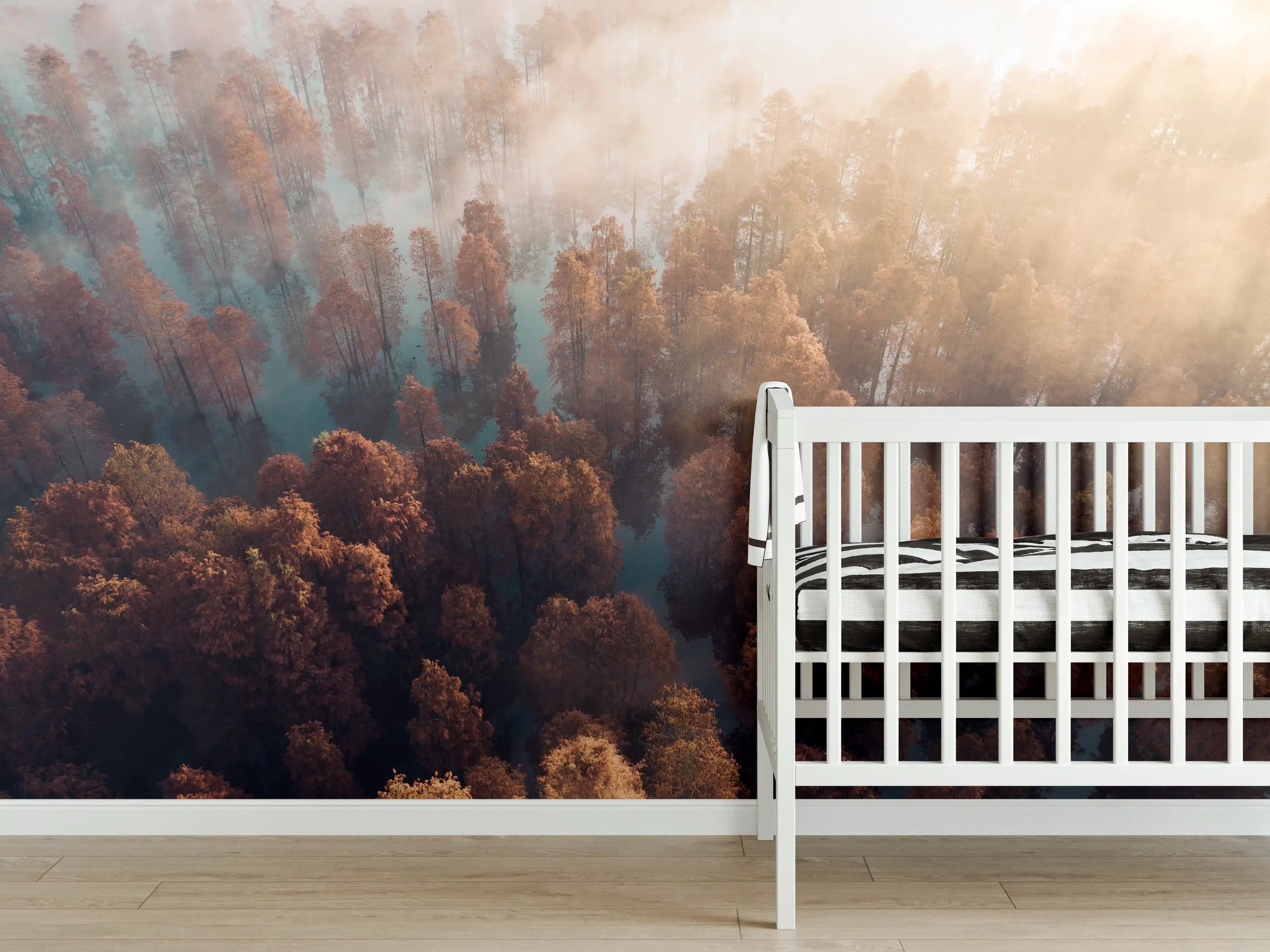 Babyzimmer Wandgestaltung - Vogelperspektive - Wald im Herbst