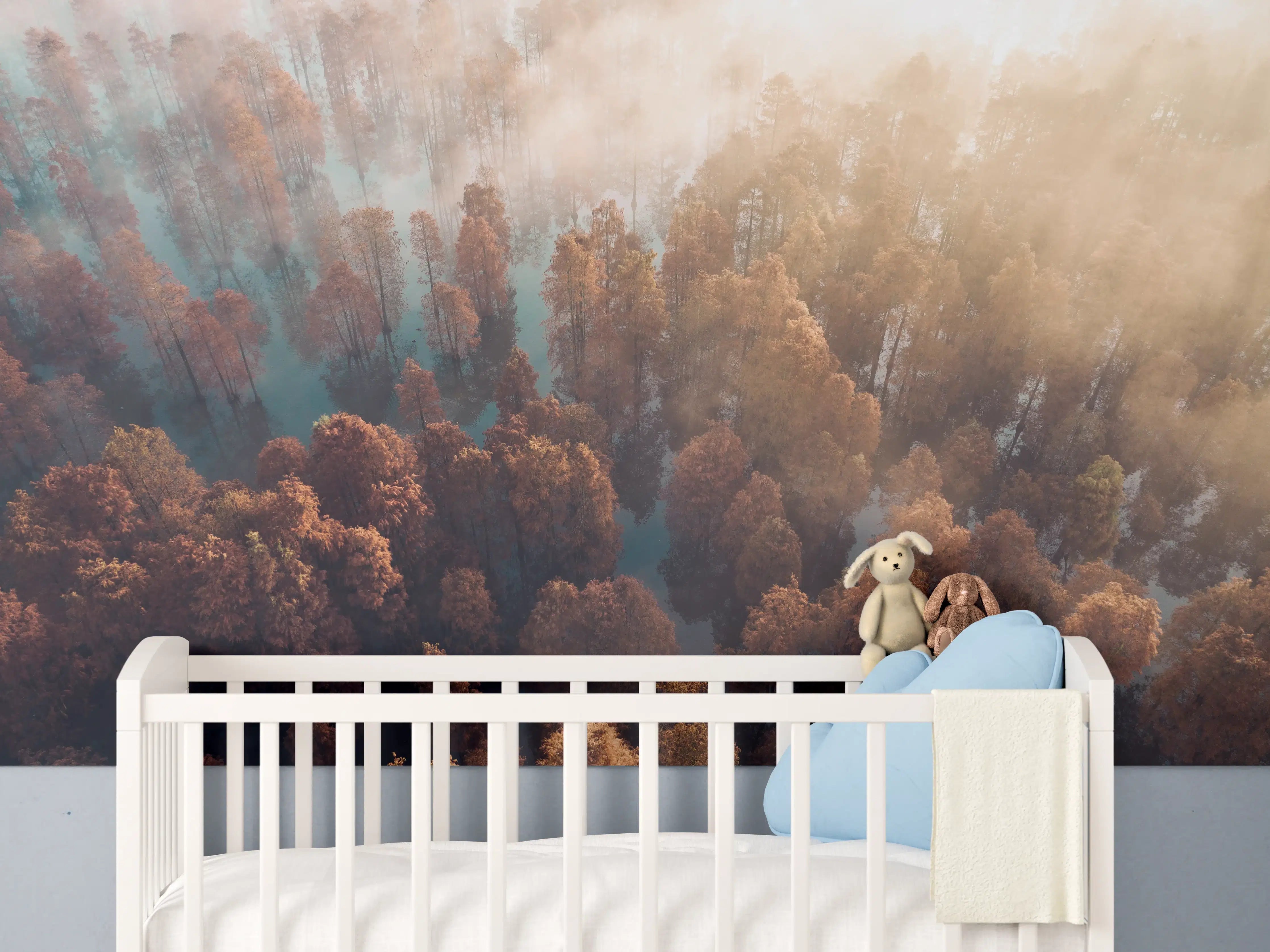 Babyzimmer Wandgestaltung - Vogelperspektive - Wald im Herbst