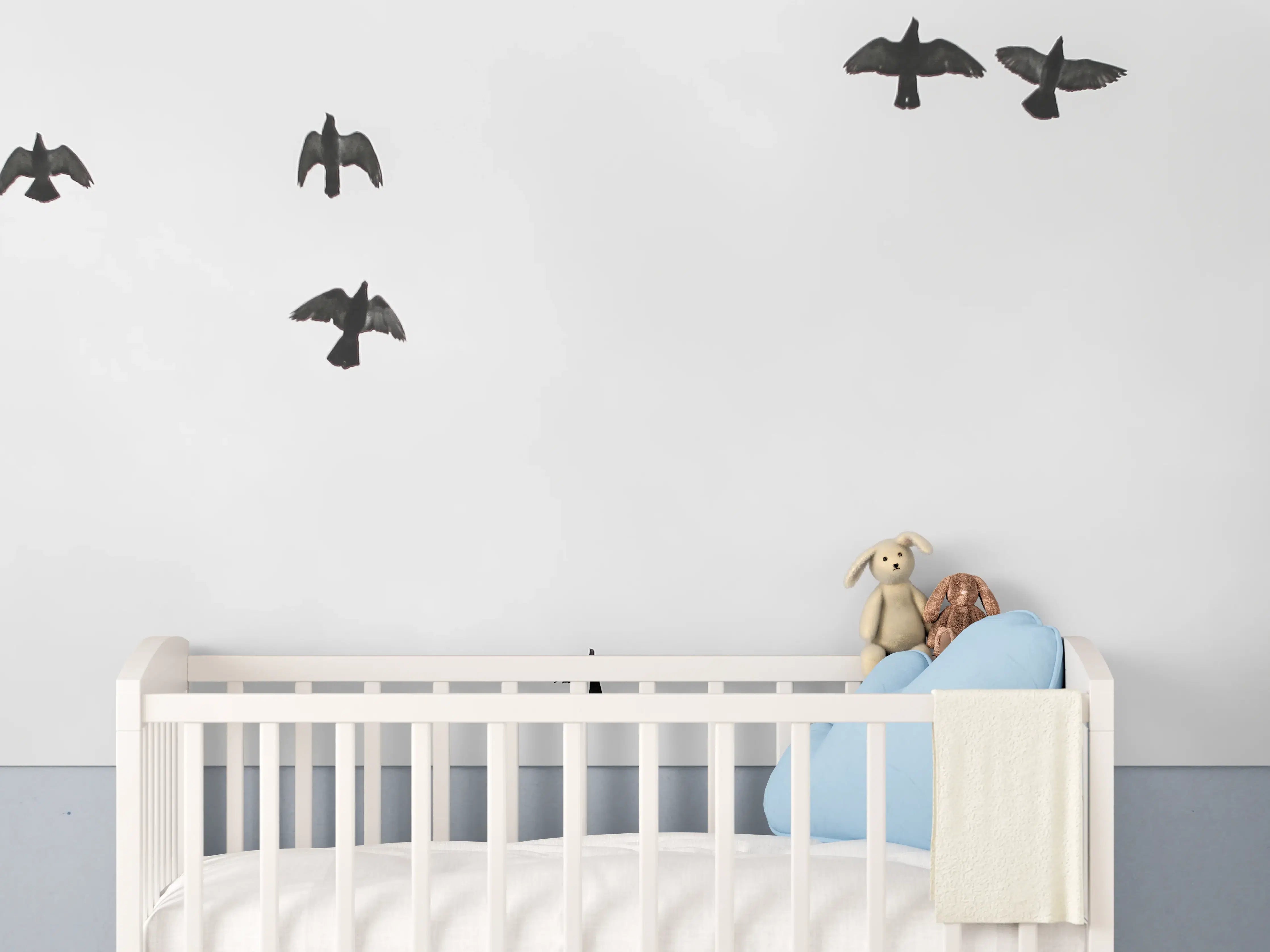 Babyzimmer Wandgestaltung - Vogelschwarm - schwarz-weiß