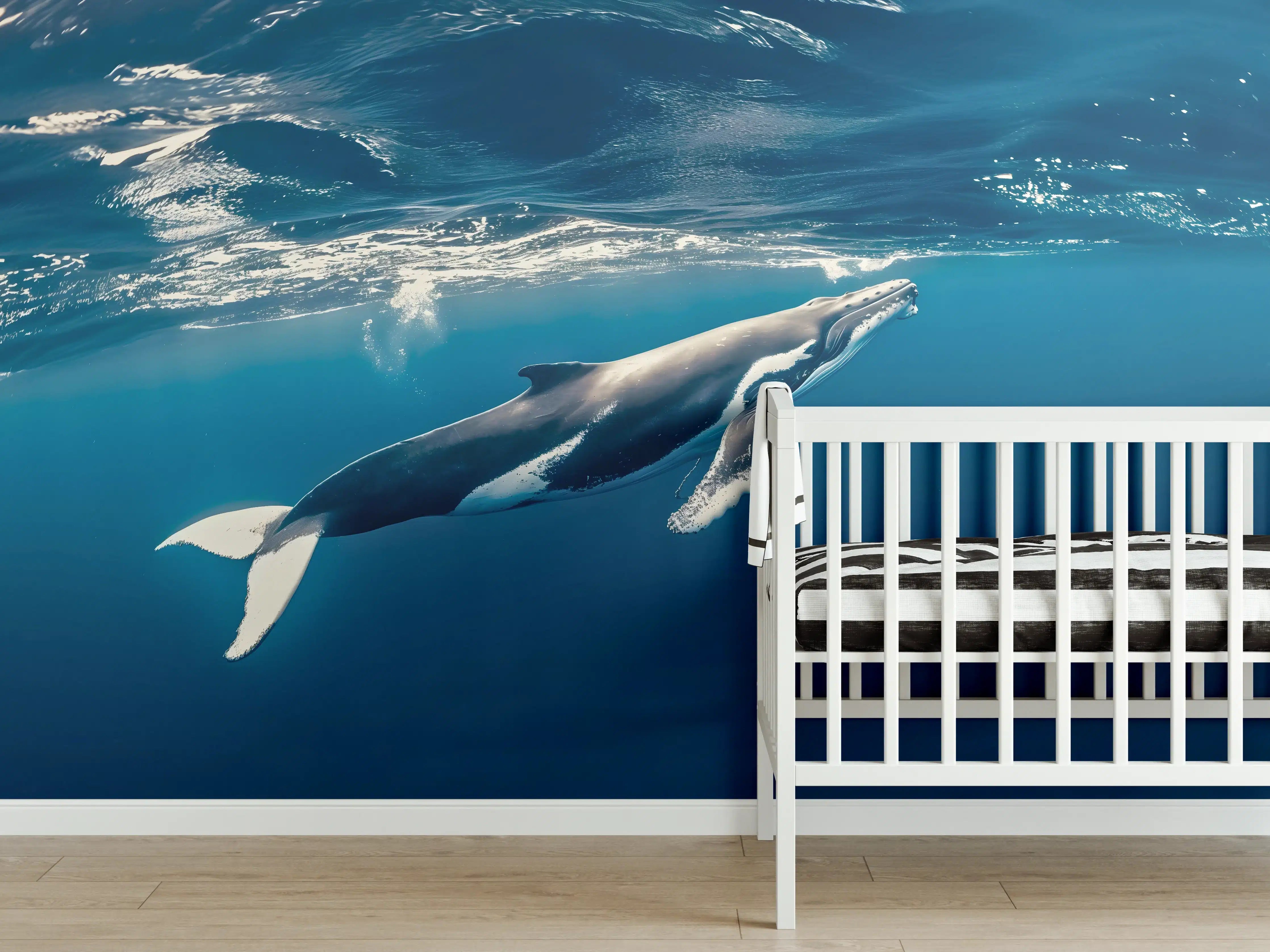 Babyzimmer Wandgestaltung - Wal im blauen Ozean