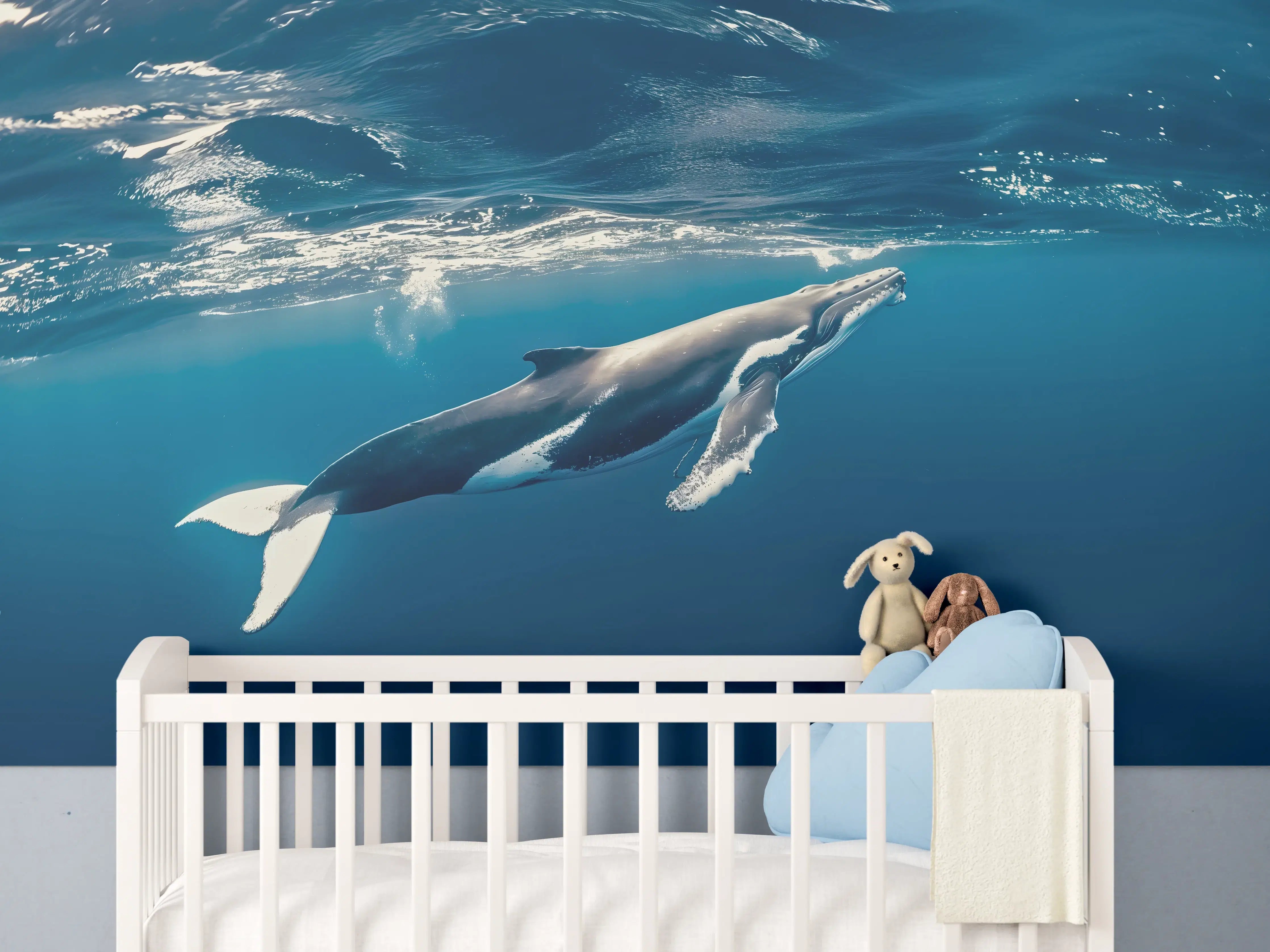 Babyzimmer Wandgestaltung - Wal im blauen Ozean