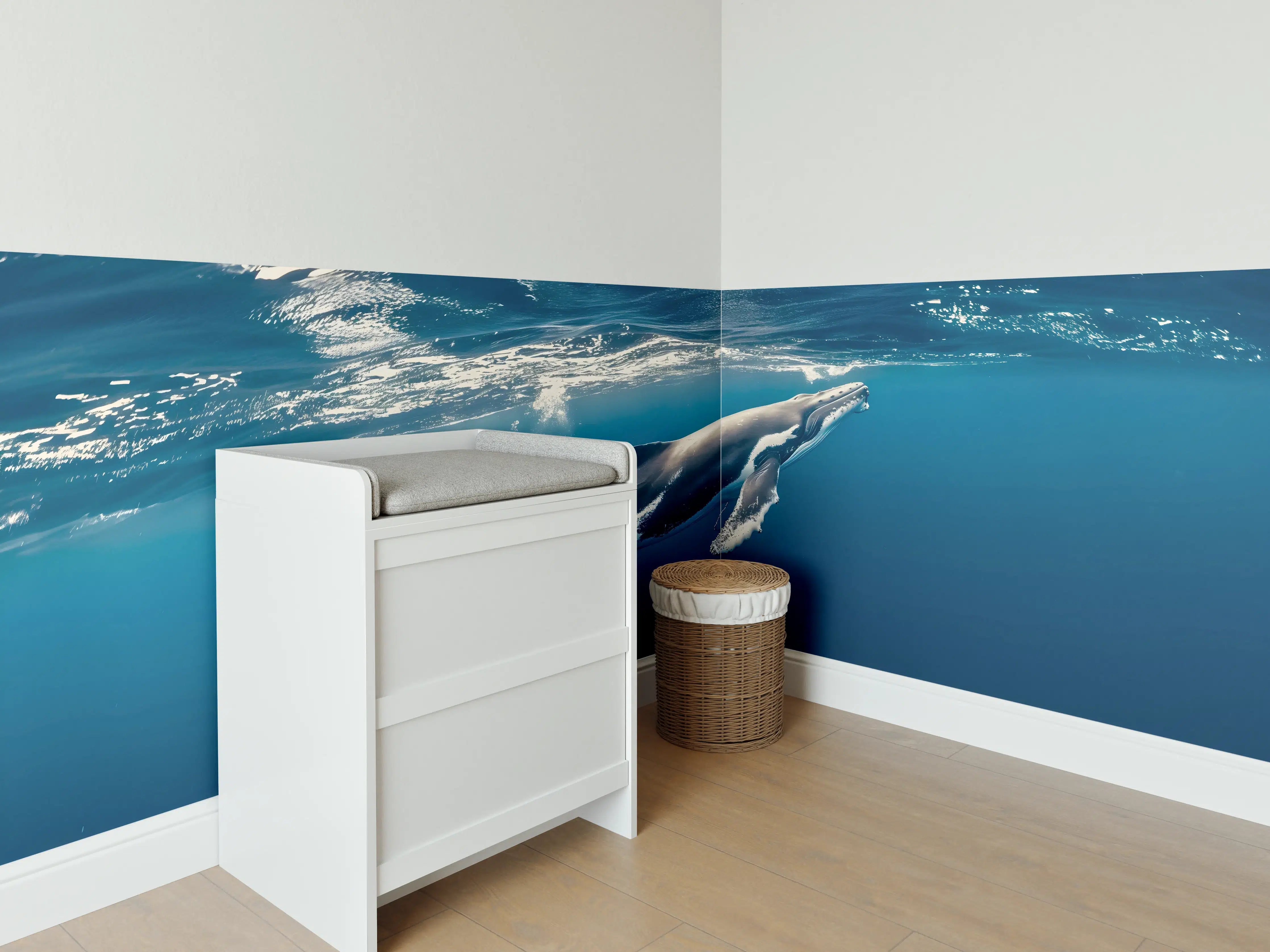 Babyzimmer Wandgestaltung - Wal im blauen Ozean