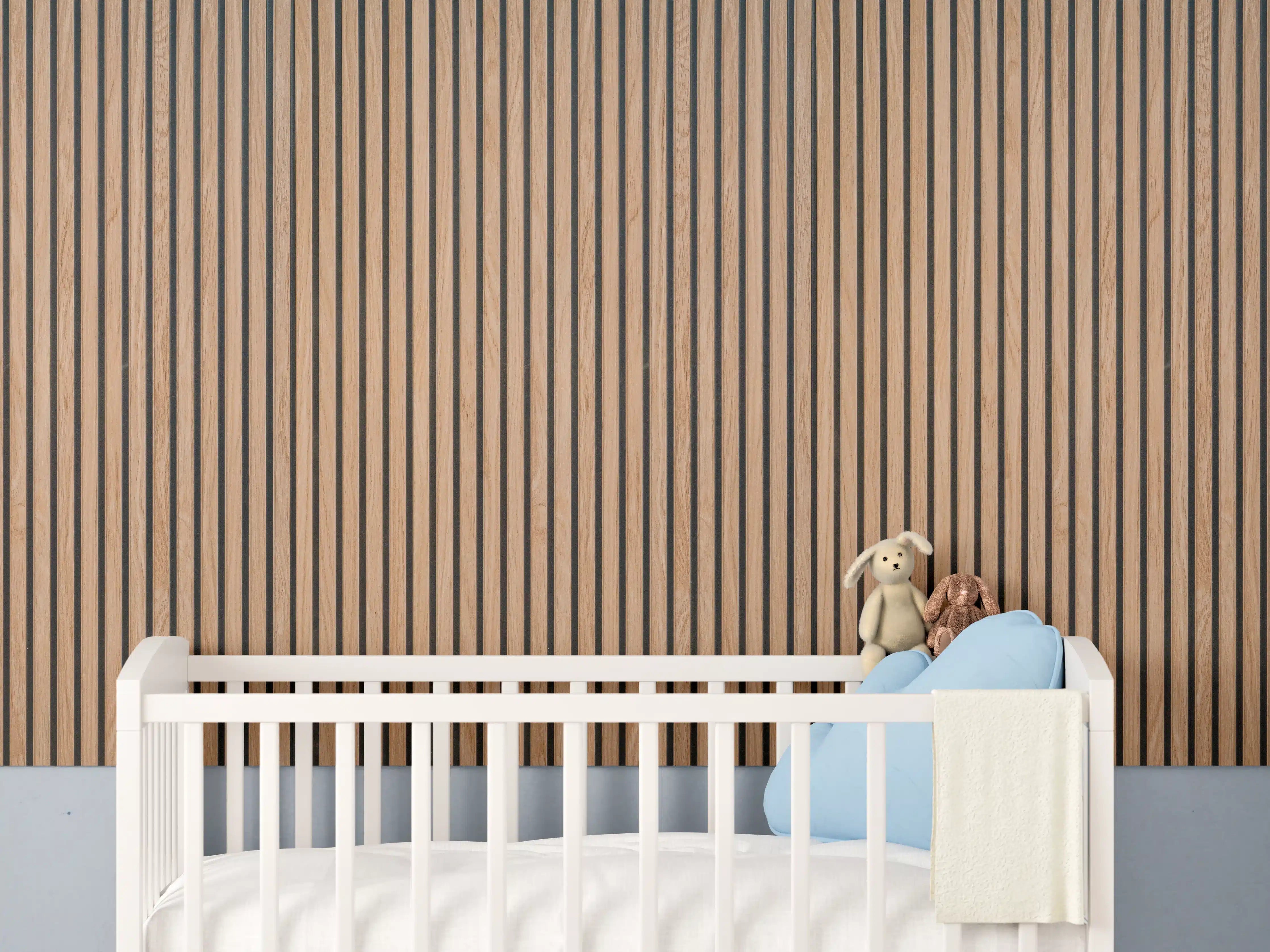 Babyzimmer Wandgestaltung - Warme Holzlamellen