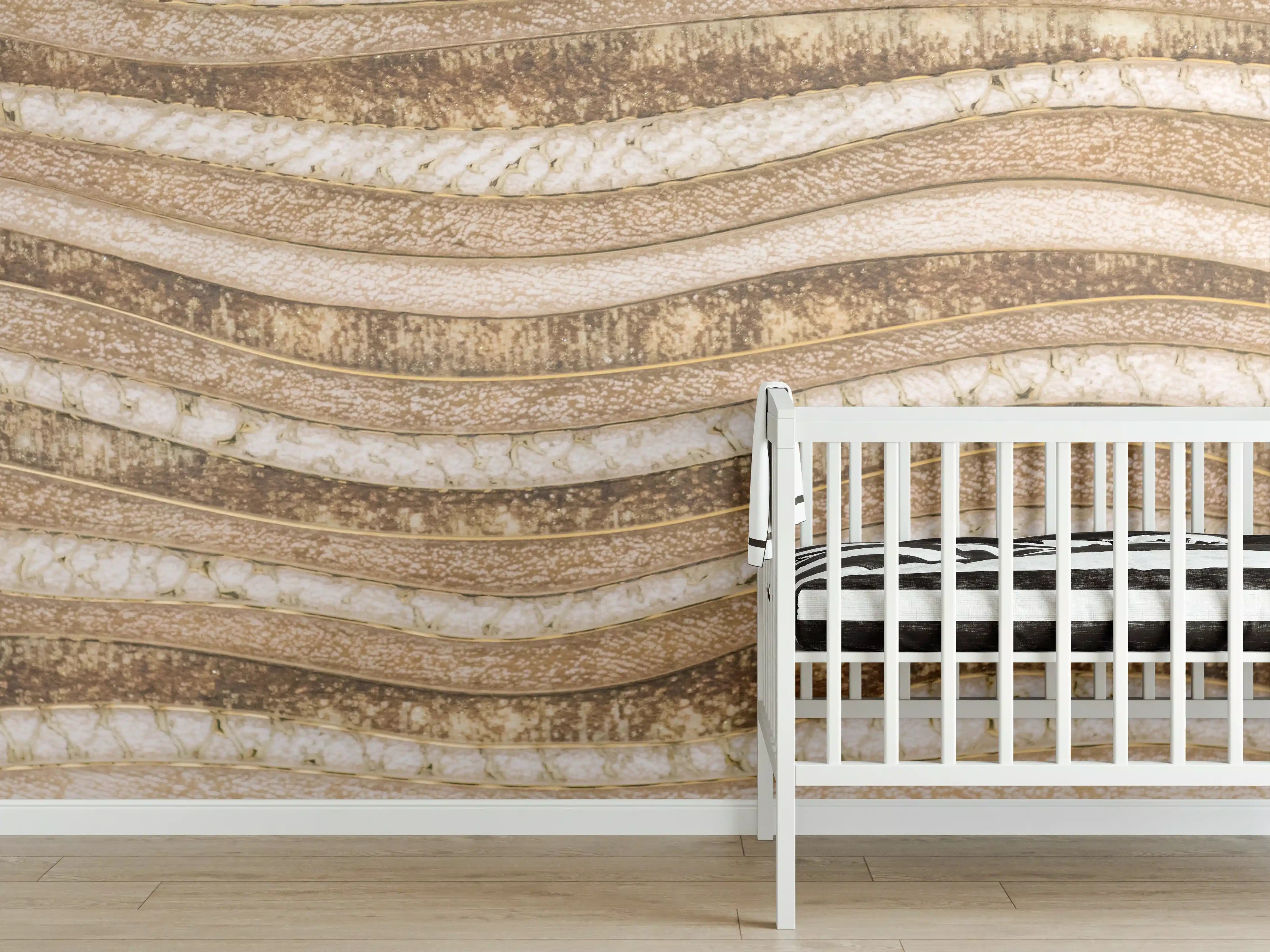 Babyzimmer Wandgestaltung - Warme Holzstruktur mit Wellenmuster