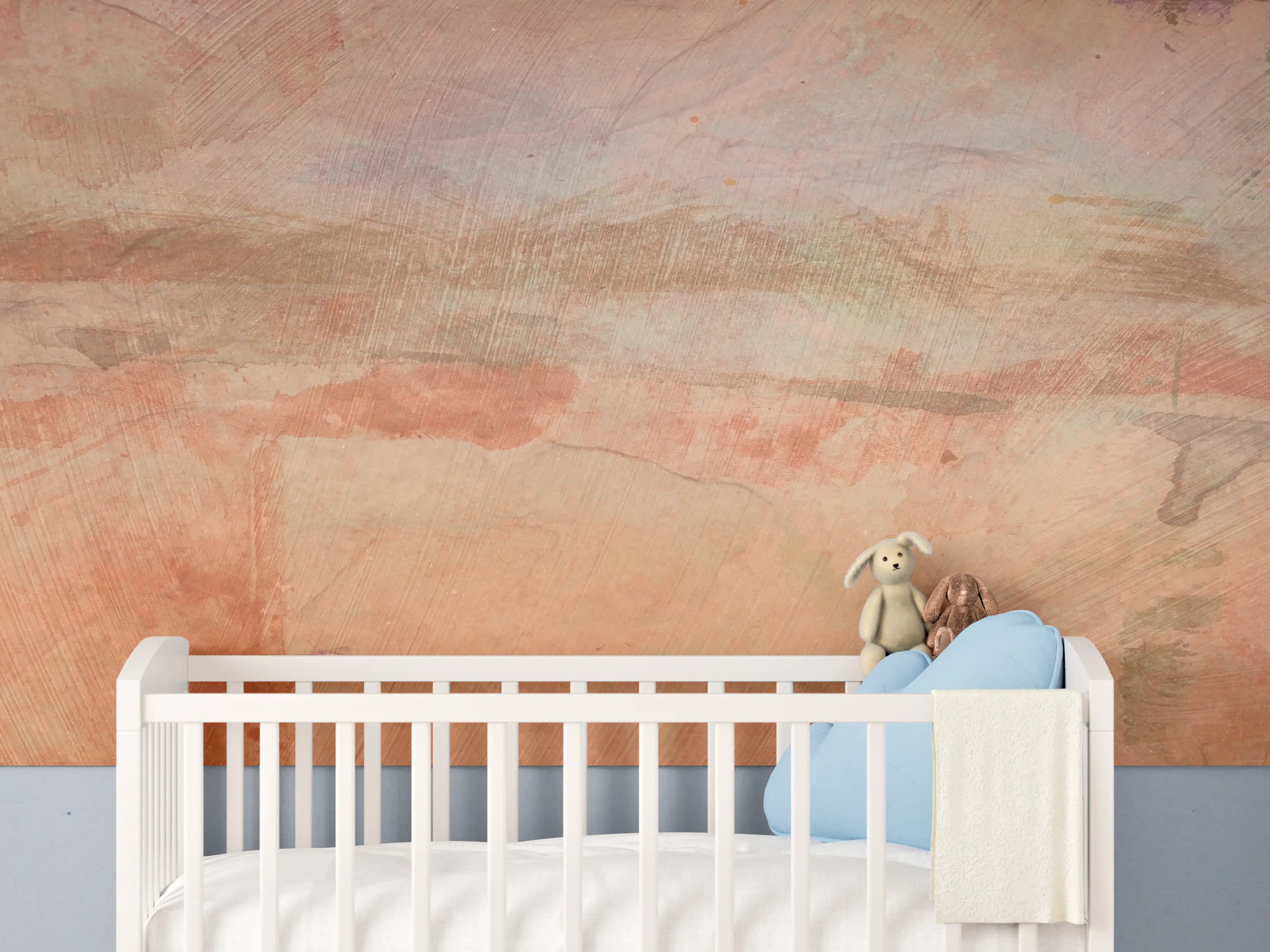 Babyzimmer Wandgestaltung - Warme Terrakotta-Hautstuktur mit Pastellakzenten