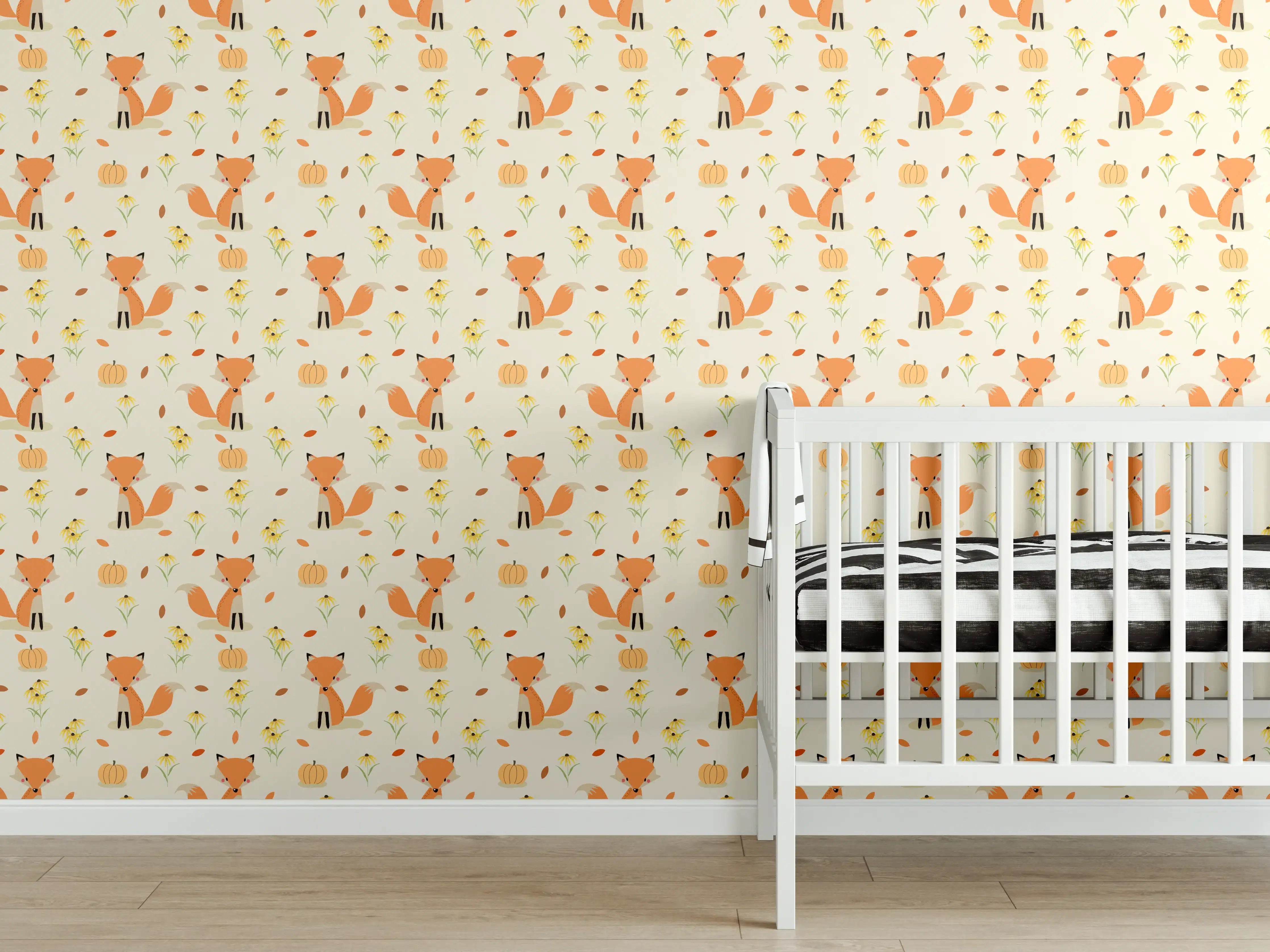 Babyzimmer Wandgestaltung - Warmer Herbstwald mit bunten Blättern