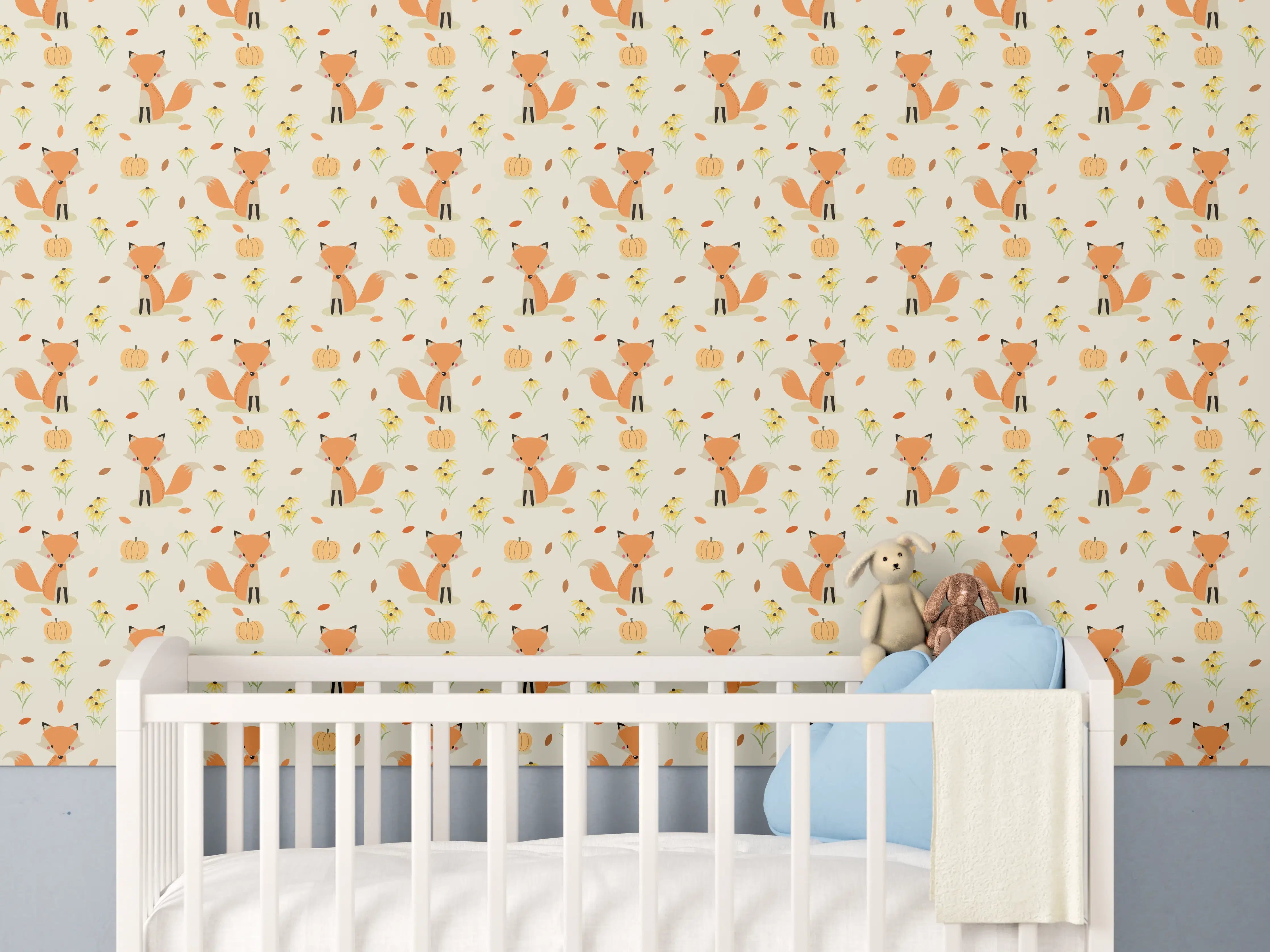 Babyzimmer Wandgestaltung - Warmer Herbstwald mit bunten Blättern