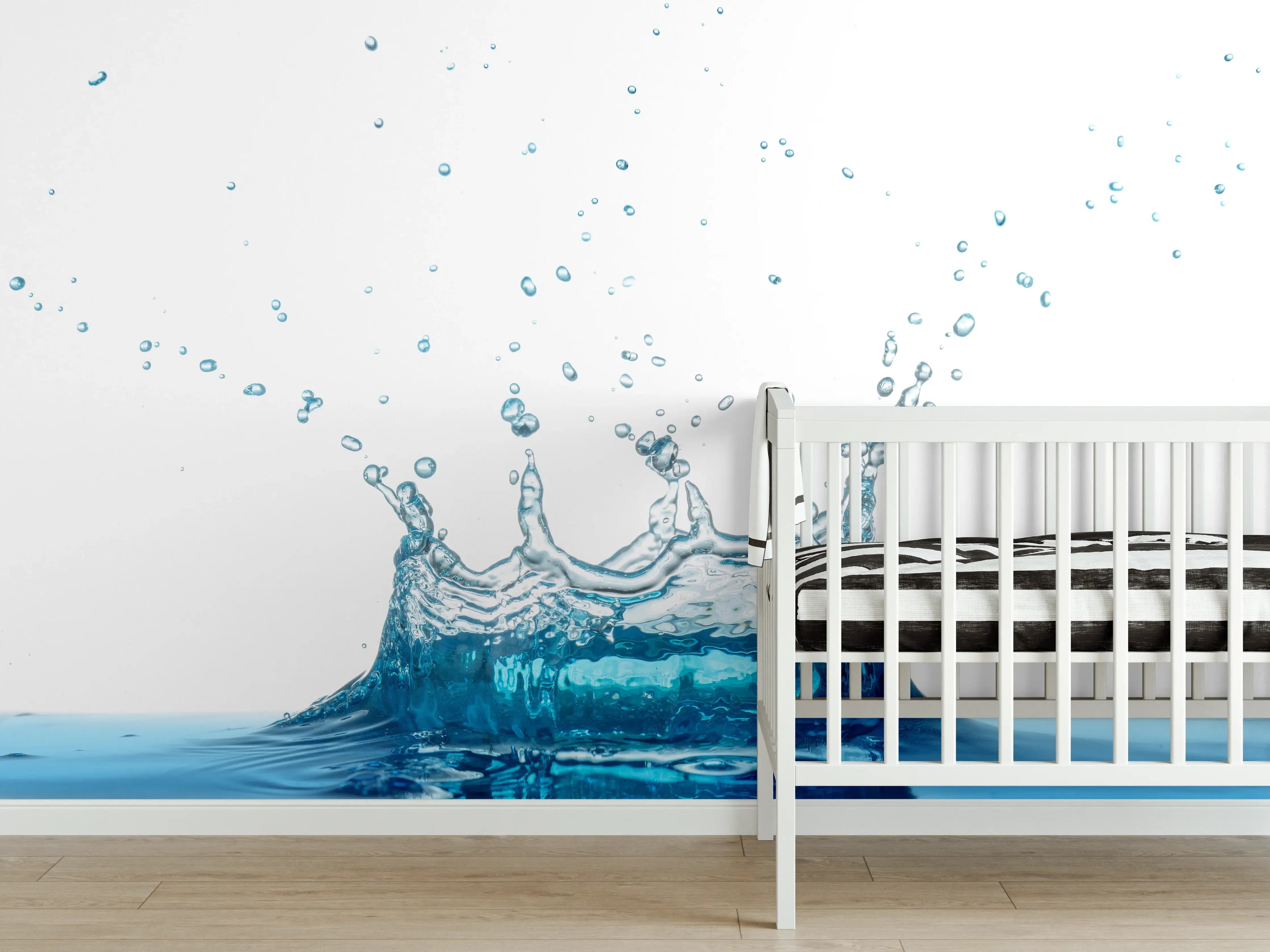 Babyzimmer Wandgestaltung - Wassersplash in Blau und Weiß