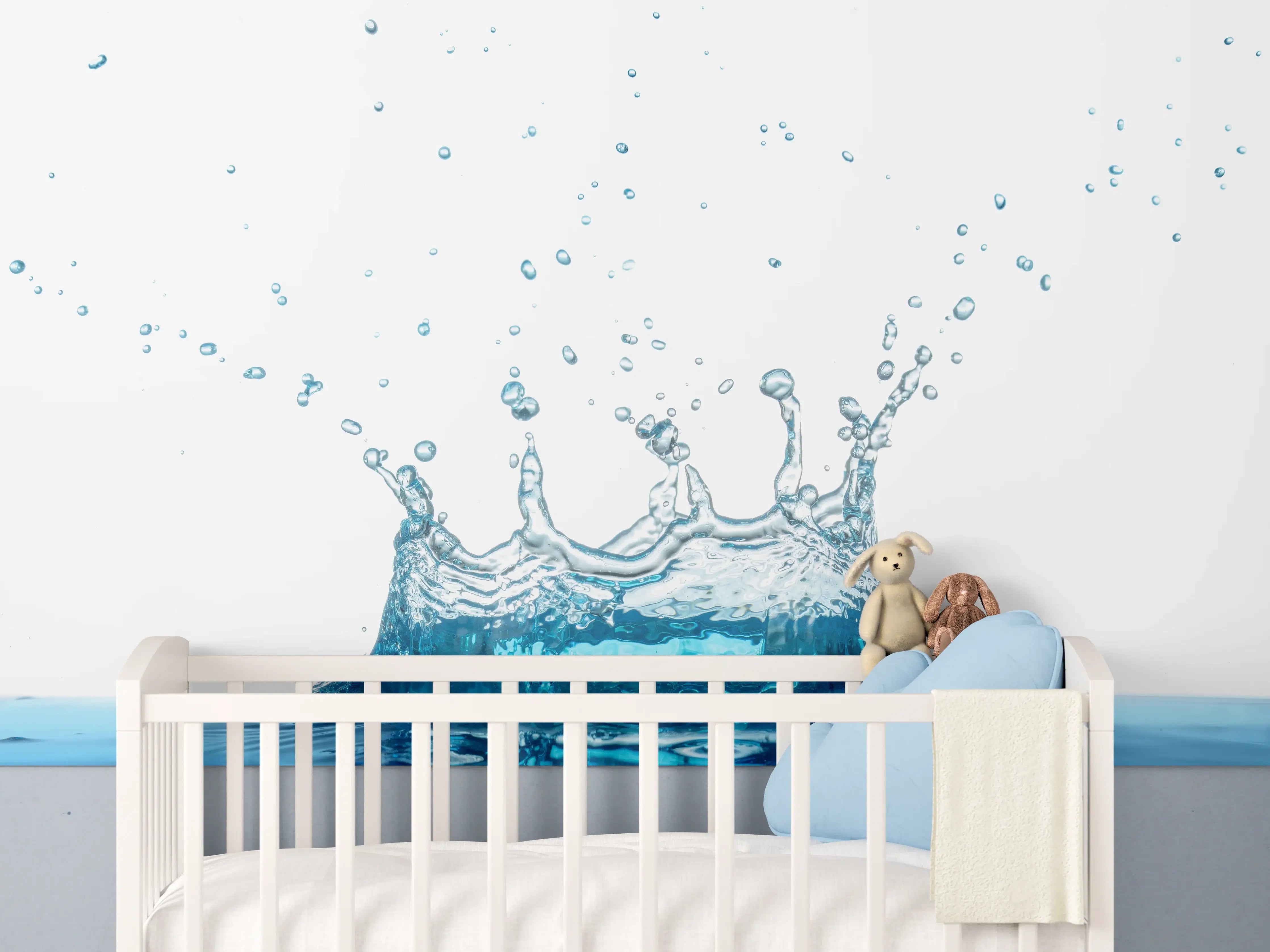 Babyzimmer Wandgestaltung - Wassersplash in Blau und Weiß