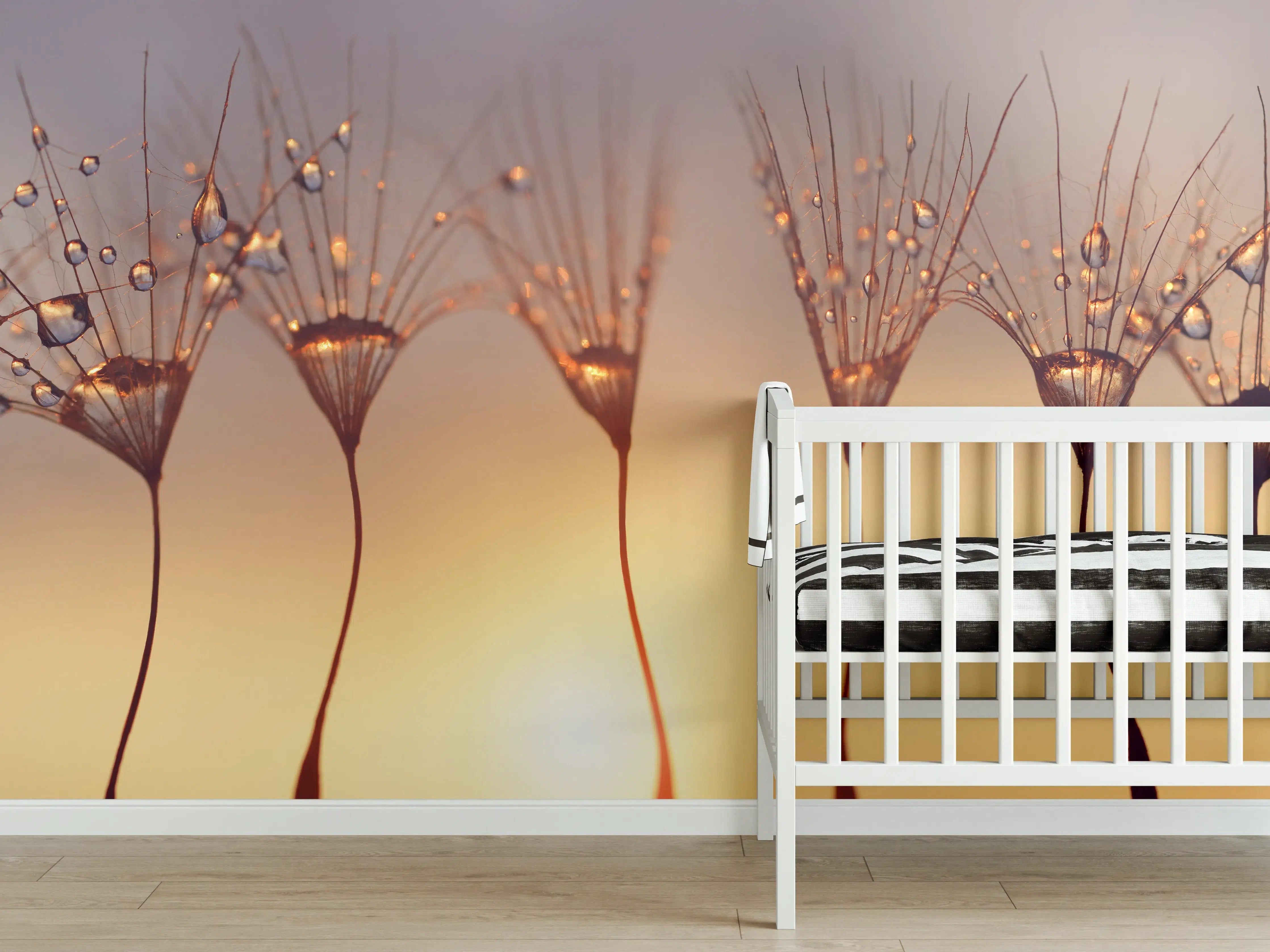 Babyzimmer Wandgestaltung - Wassertropfen auf Löwenzahnsamen