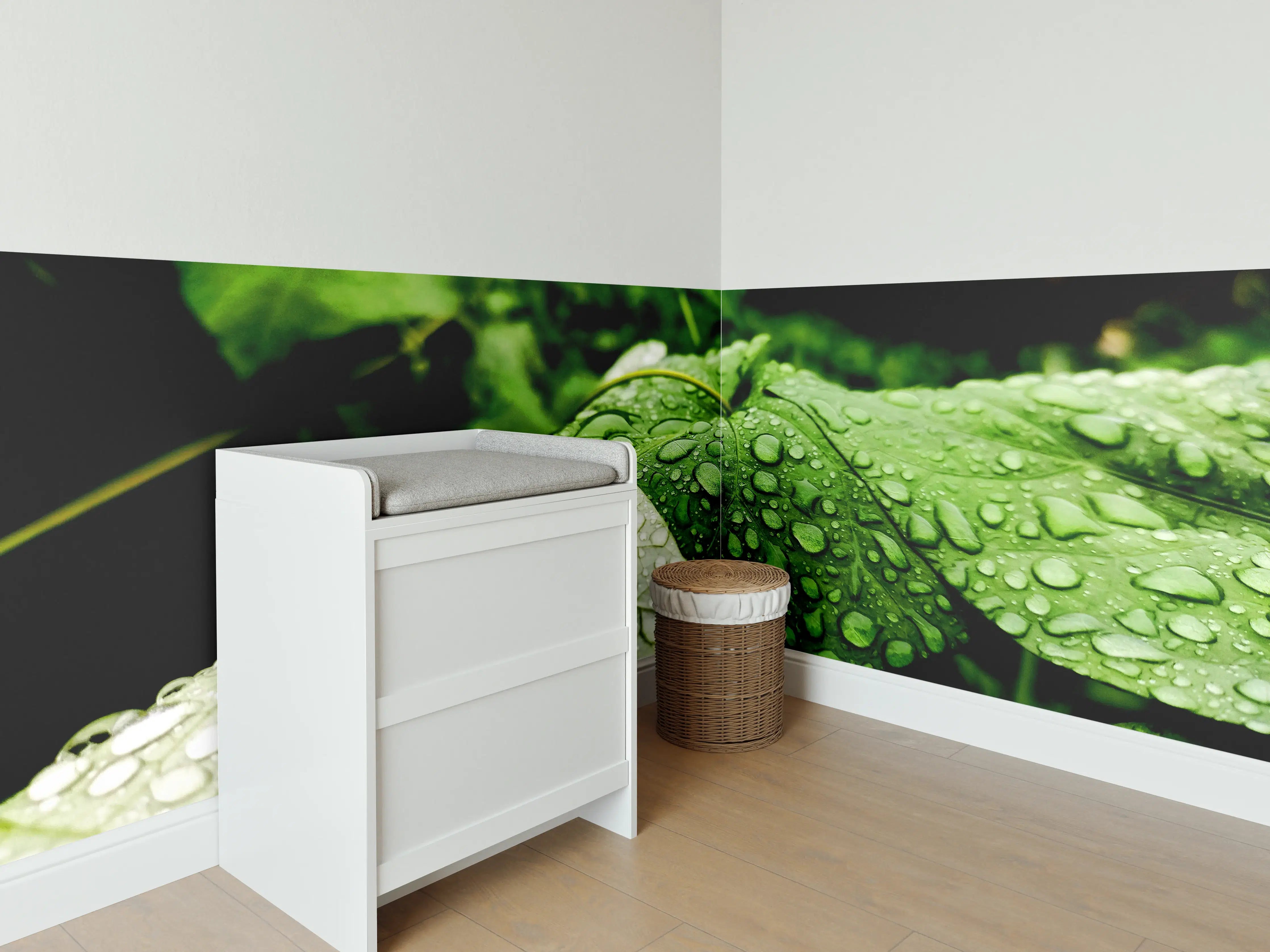 Babyzimmer Wandgestaltung - Wassertropfen auf einem Blatt