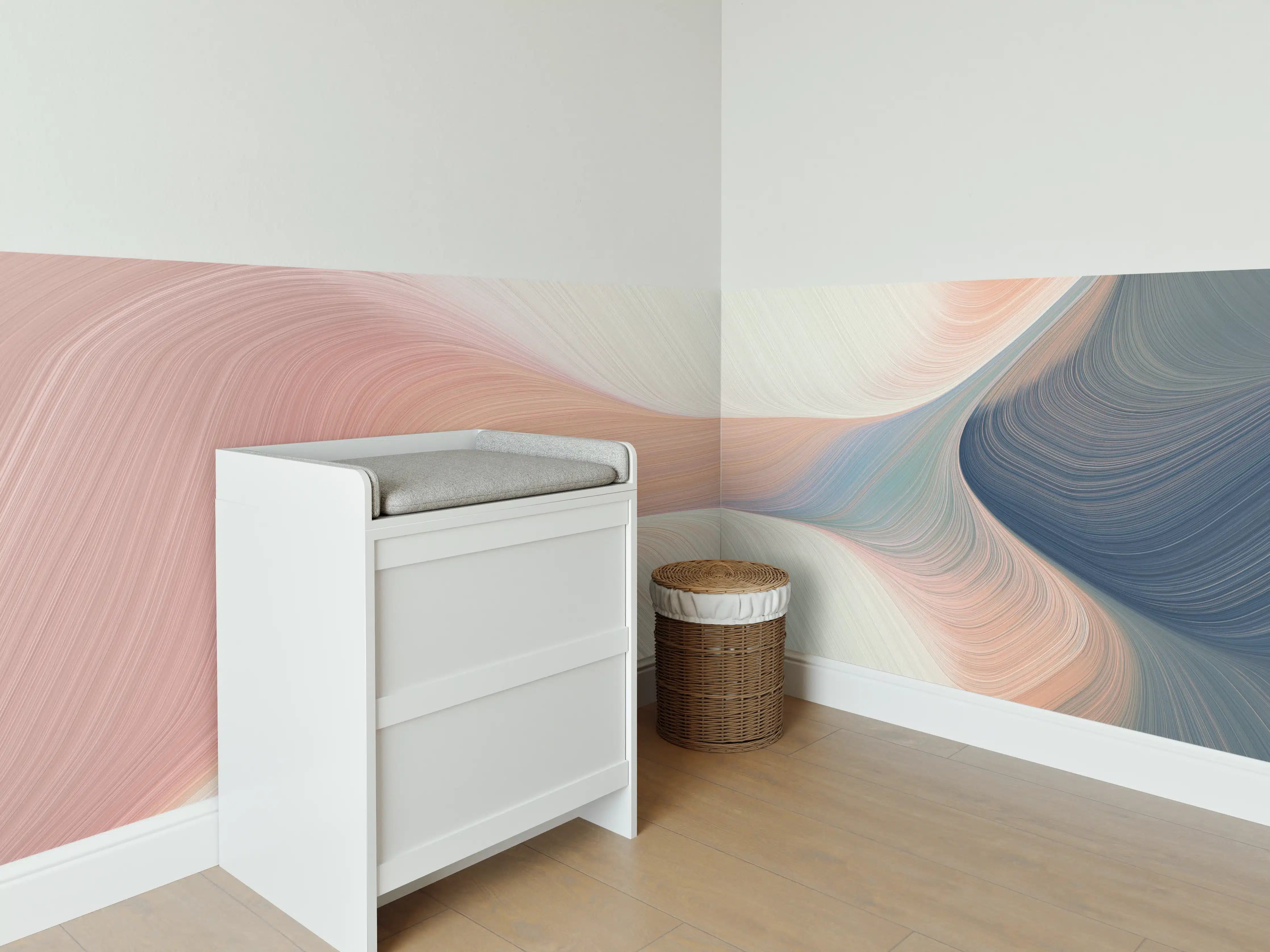 Babyzimmer Wandgestaltung - Weiche Pastellfarben im abstrakten Muster