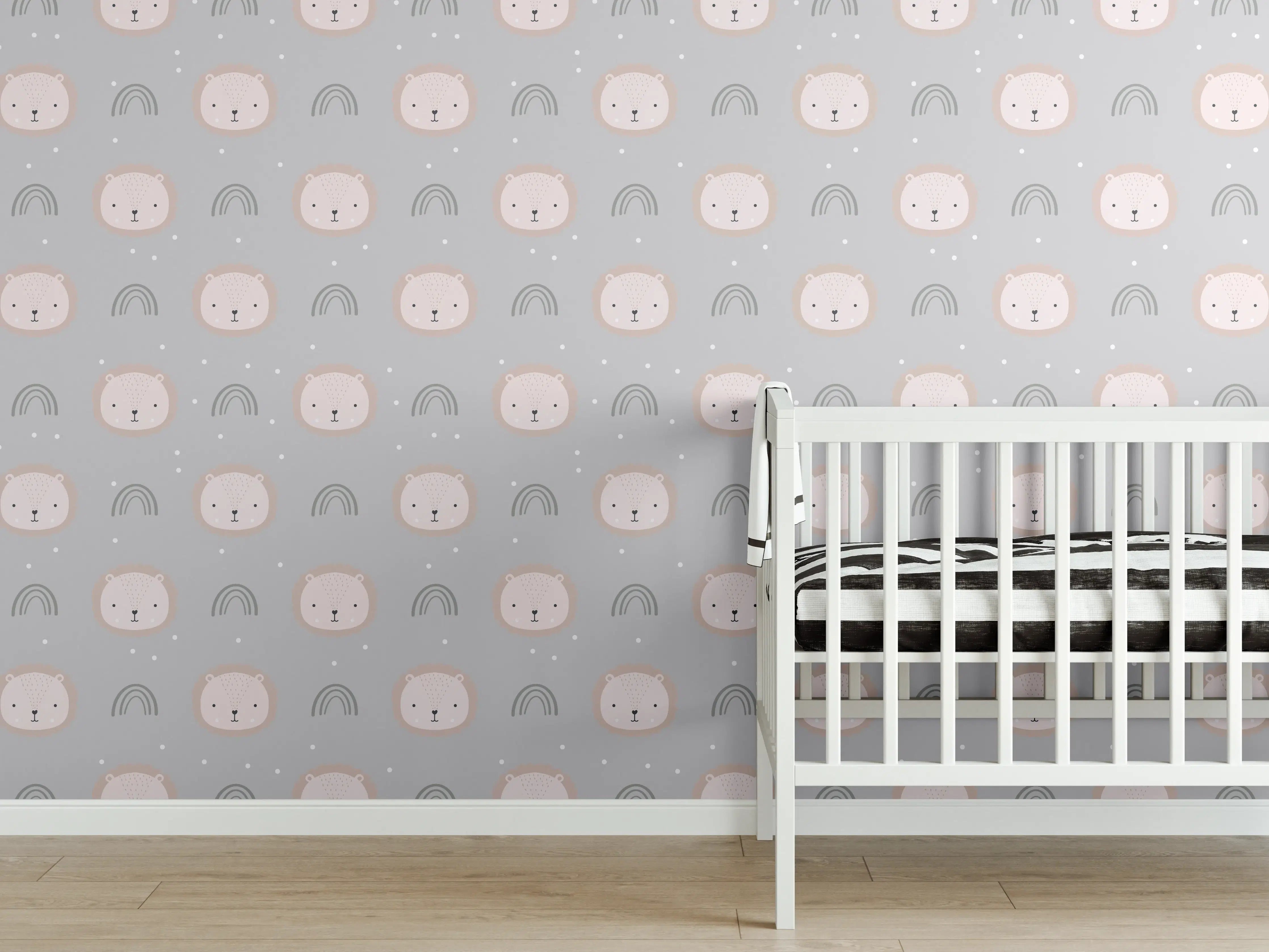 Babyzimmer Wandgestaltung - Weiche Pastelltöne mit Katzen-Motiv
