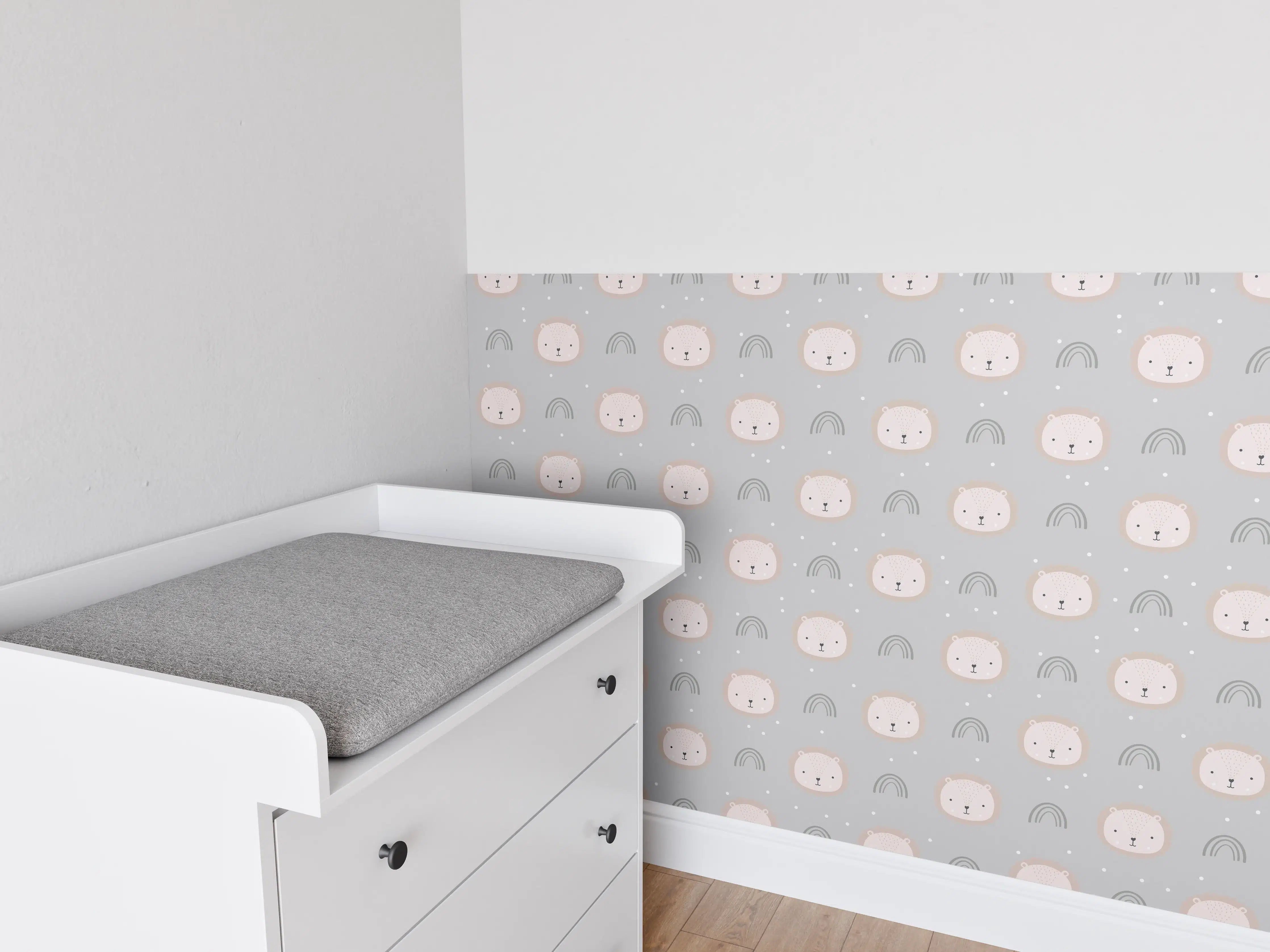 Babyzimmer Wandgestaltung - Weiche Pastelltöne mit Katzen-Motiv