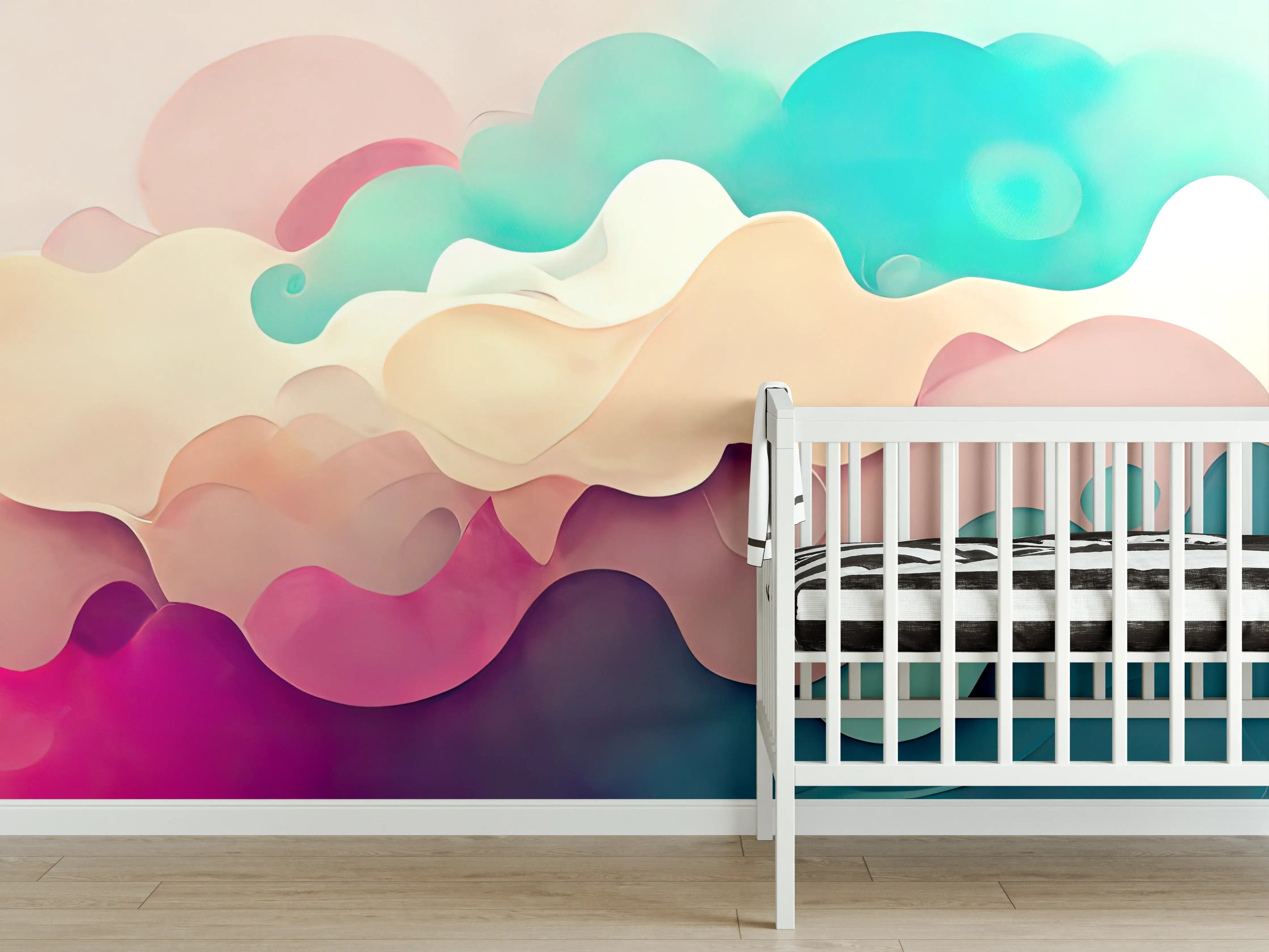 Babyzimmer Wandgestaltung - Weiche Pastellwolken in sanften Farben