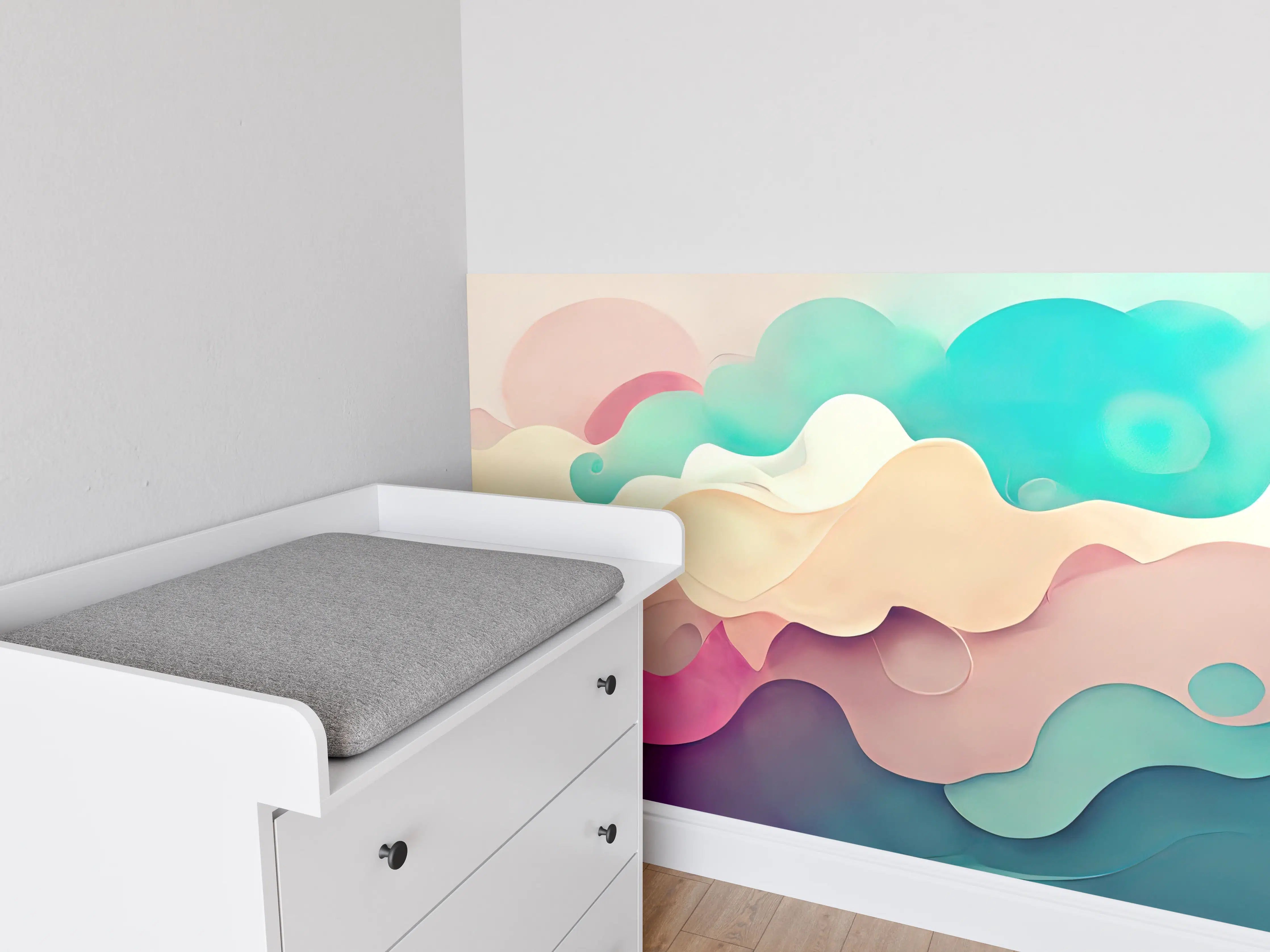 Babyzimmer Wandgestaltung - Weiche Pastellwolken in sanften Farben