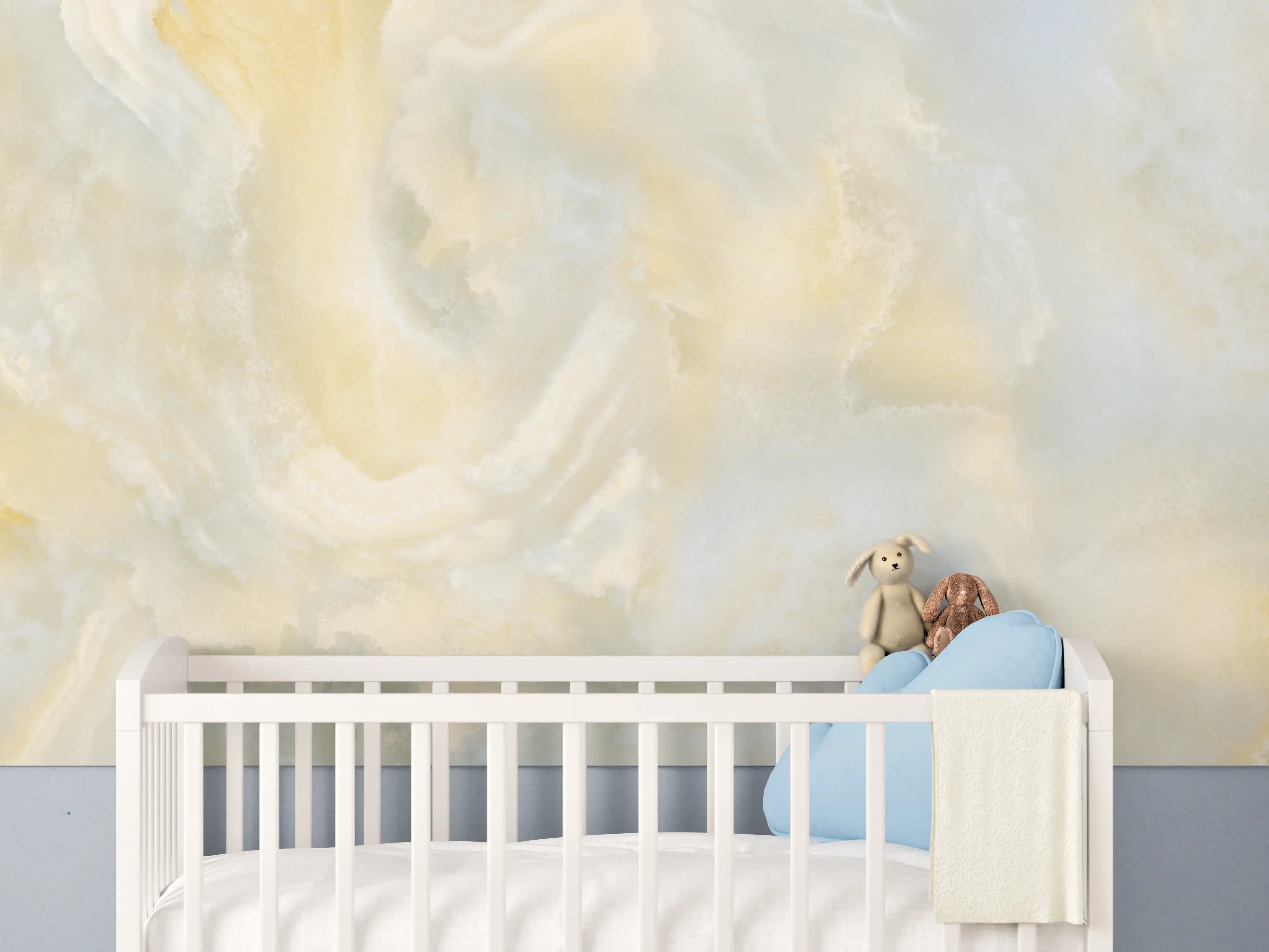 Babyzimmer Wandgestaltung - Weiches Beige-Grau-Marmor-Design
