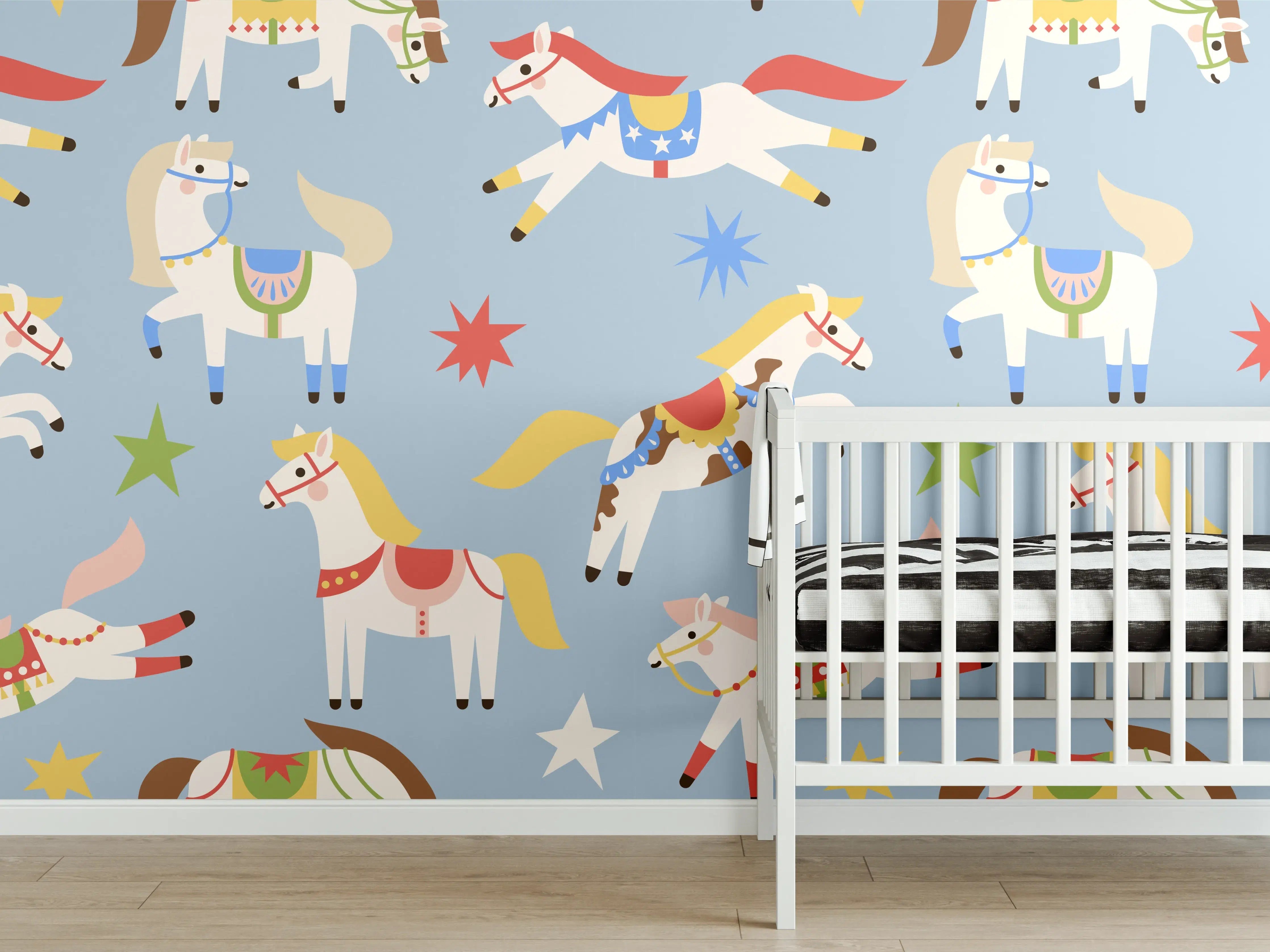 Babyzimmer Wandgestaltung - Weihnachtliche Silhouetten von Pferden
