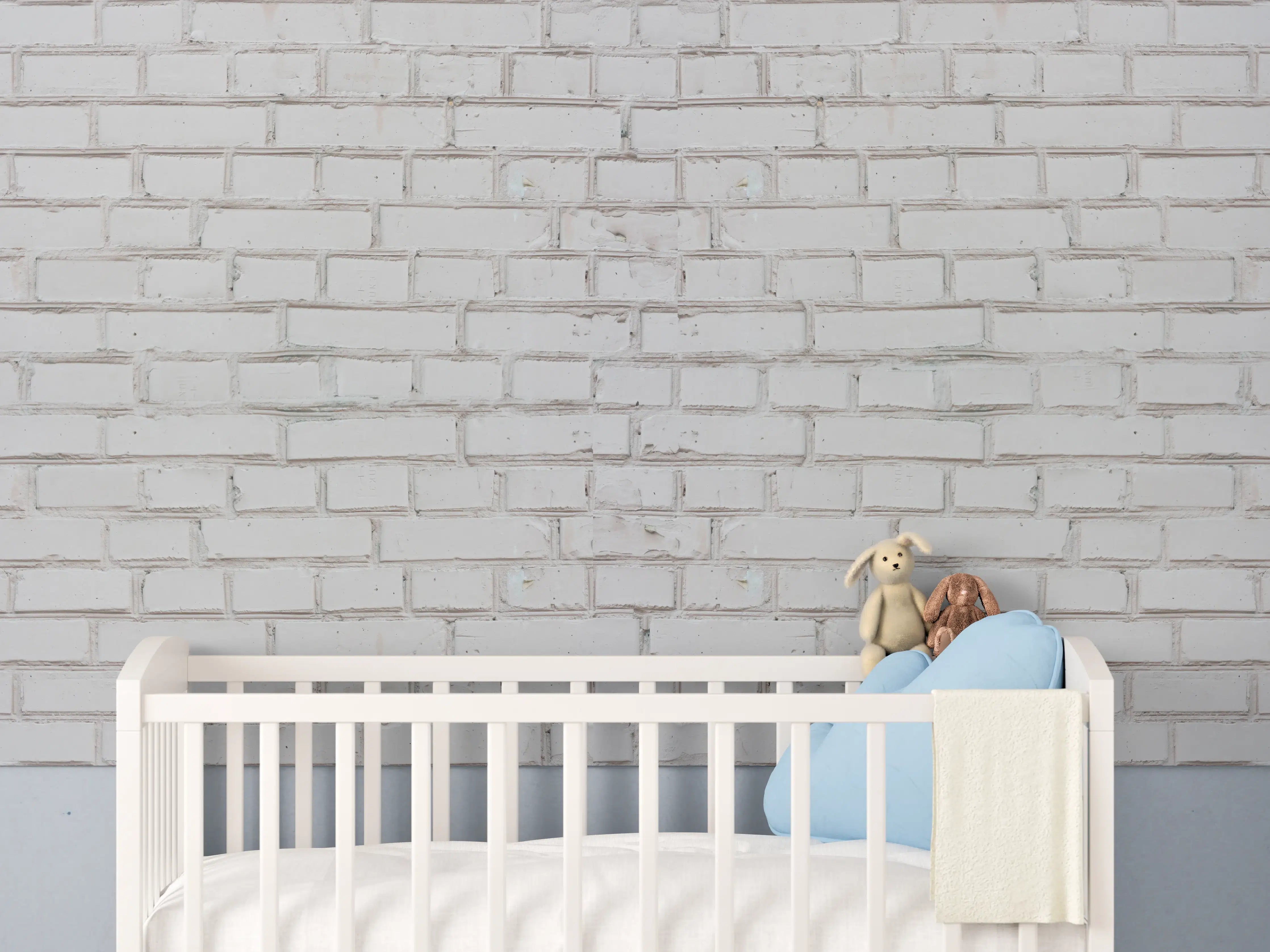 Babyzimmer Wandgestaltung - Weiß-Beige Ziegelsteinmauer