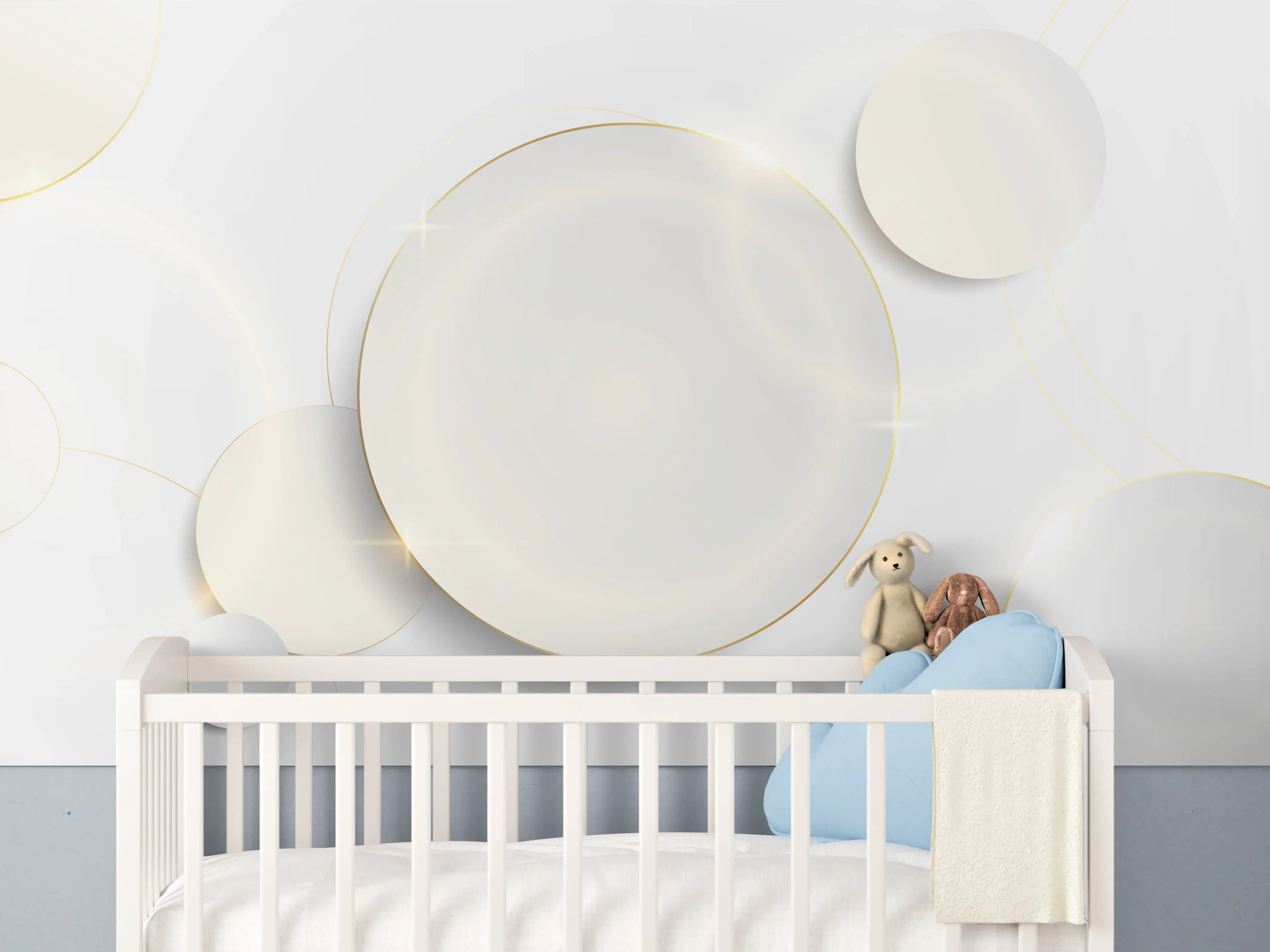 Babyzimmer Wandgestaltung - Weiß-Goldene Abstrakte Formen