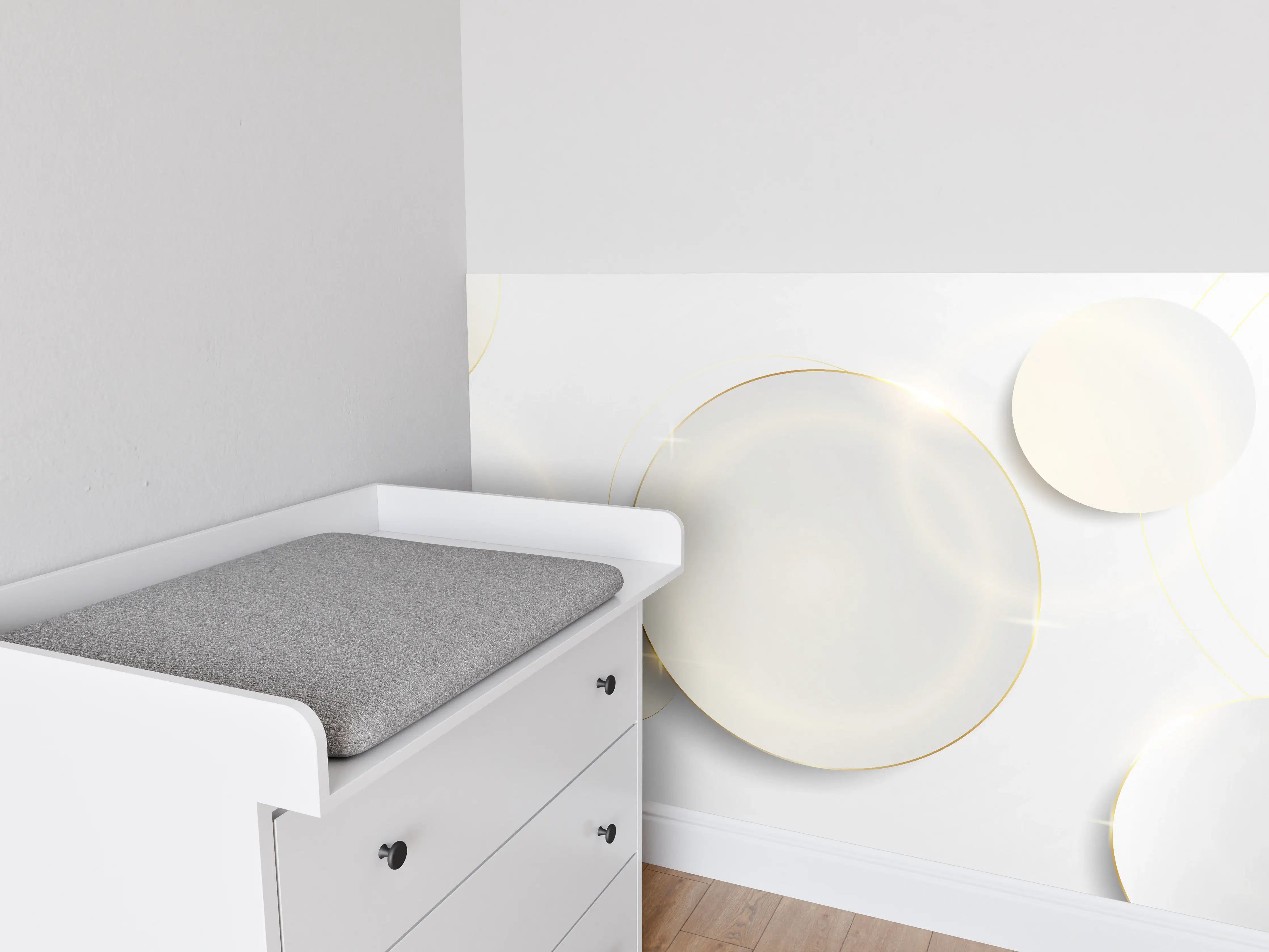 Babyzimmer Wandgestaltung - Weiß-Goldene Abstrakte Formen