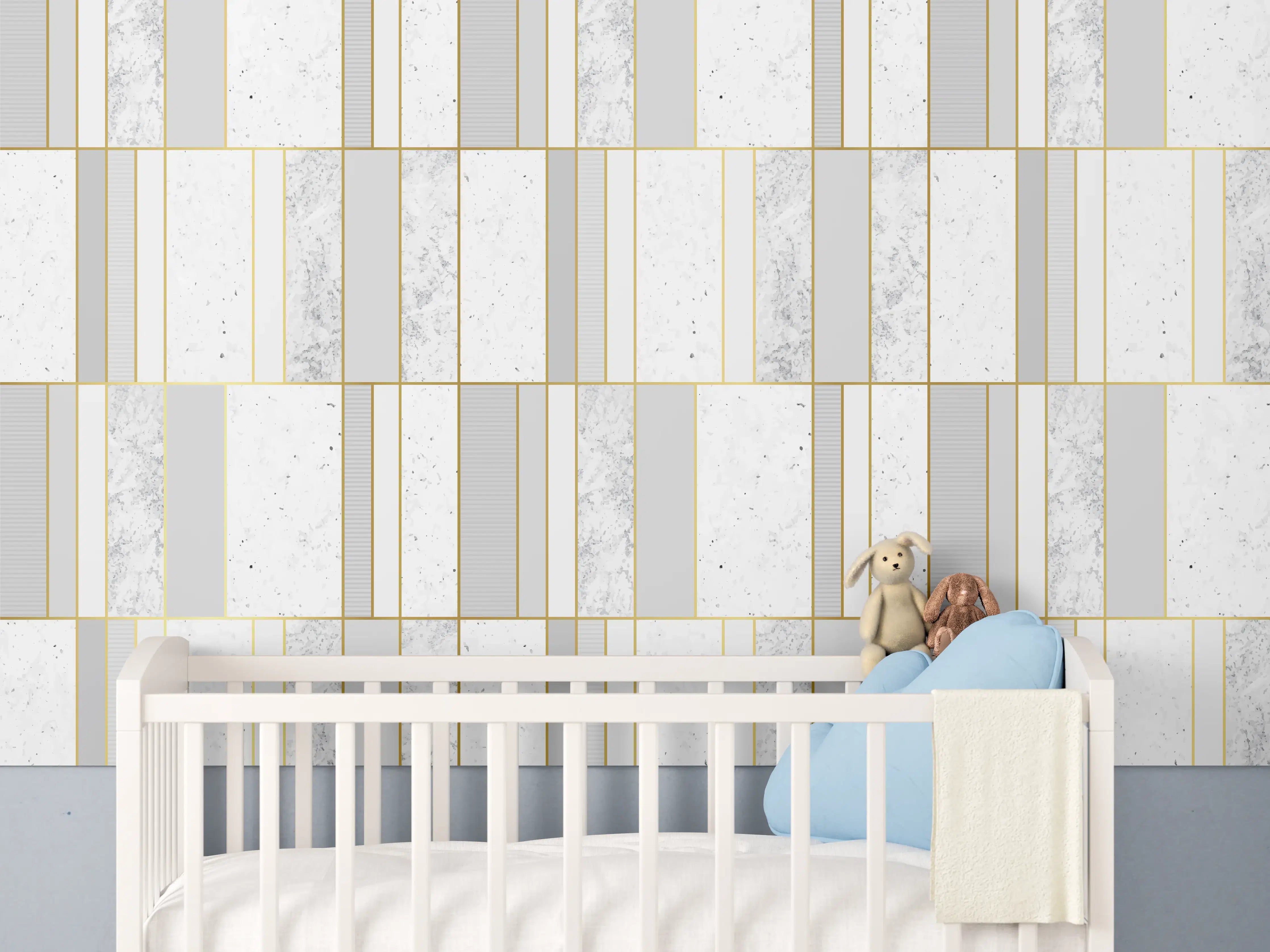 Babyzimmer Wandgestaltung - Weiß-Goldene Marmoroptik Fliese