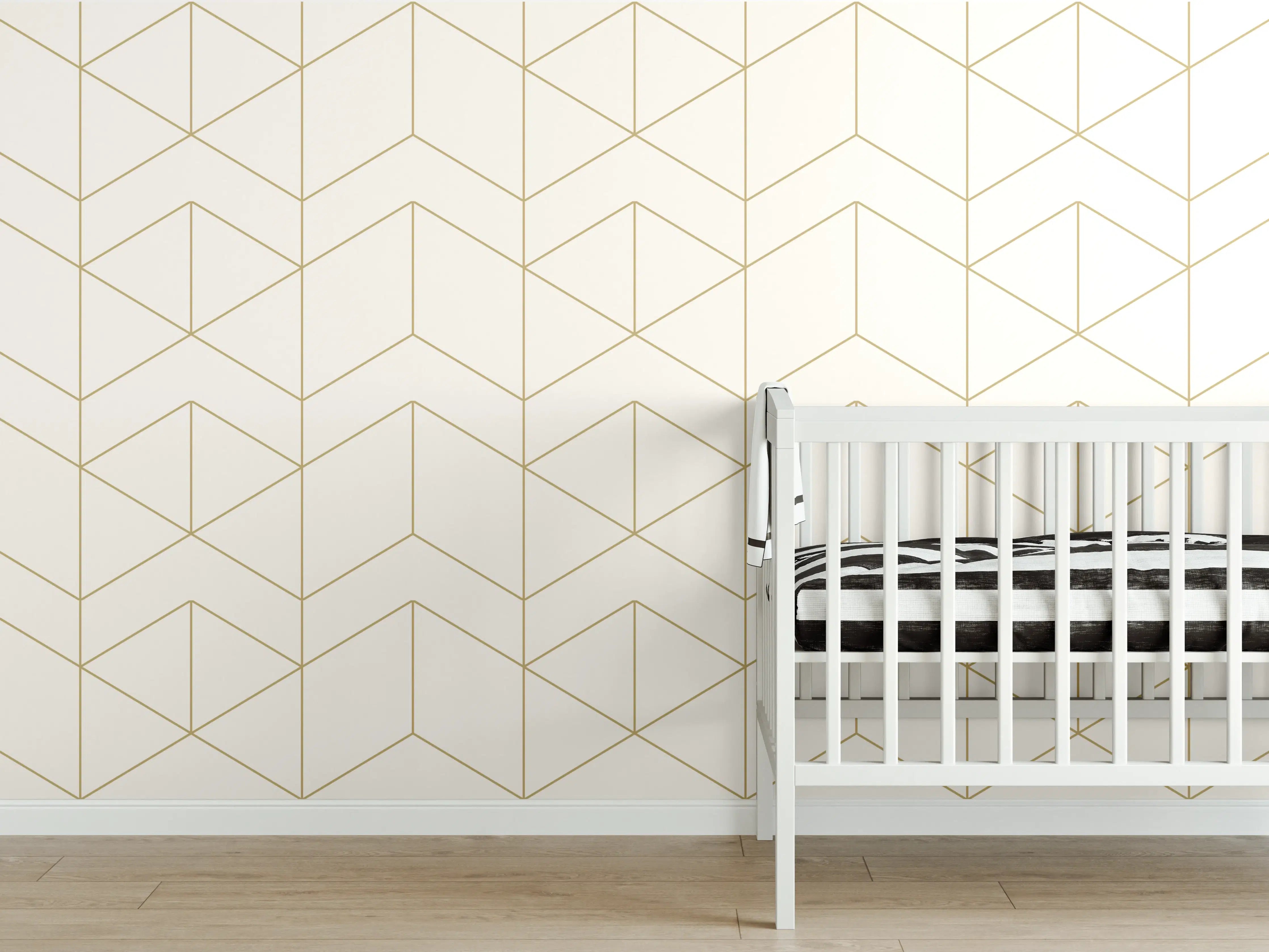 Babyzimmer Wandgestaltung - Weiß-Goldene Muster Tapete