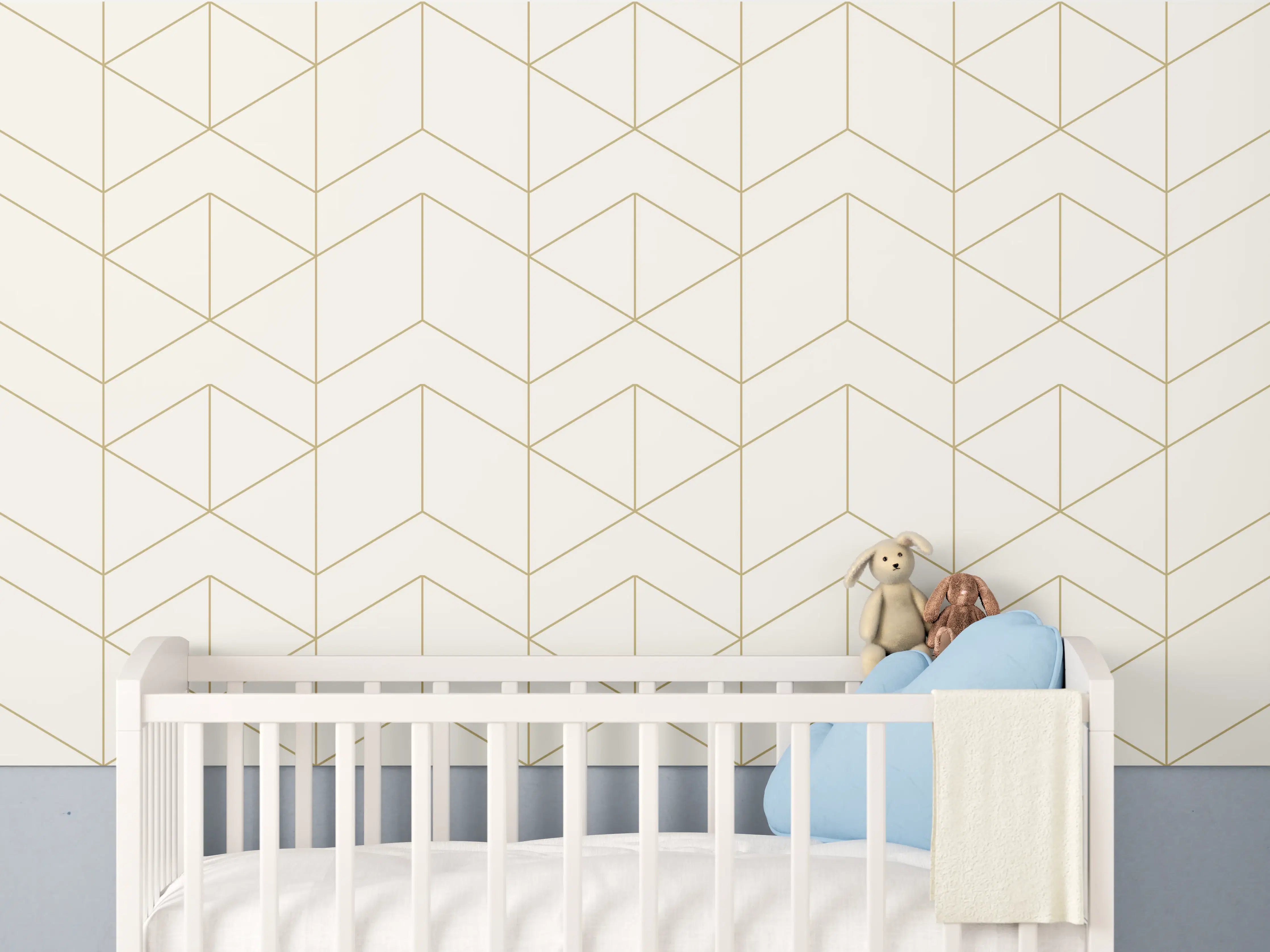 Babyzimmer Wandgestaltung - Weiß-Goldene Muster Tapete
