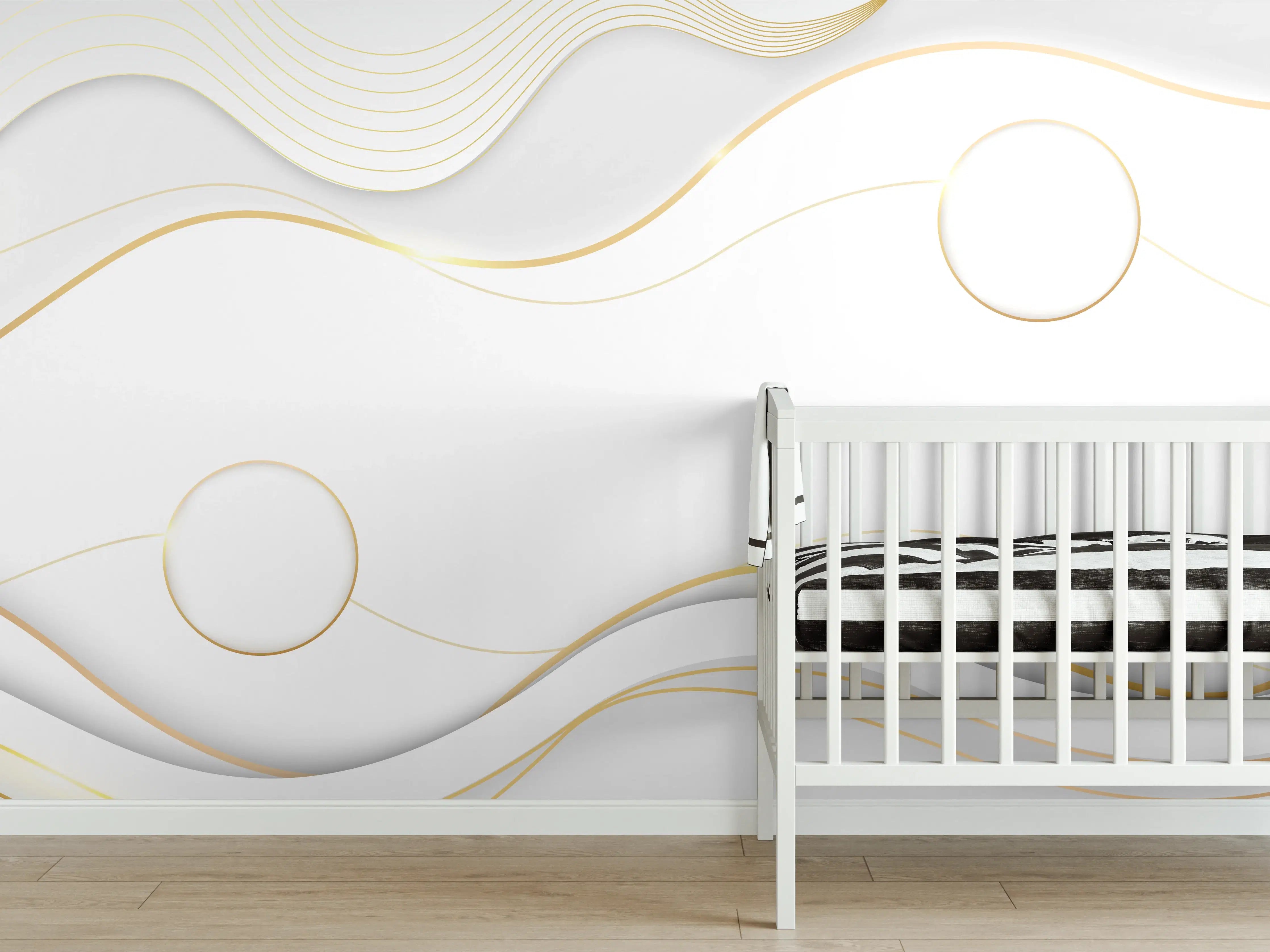 Babyzimmer Wandgestaltung - Weiß-Goldene Wellen Grafik