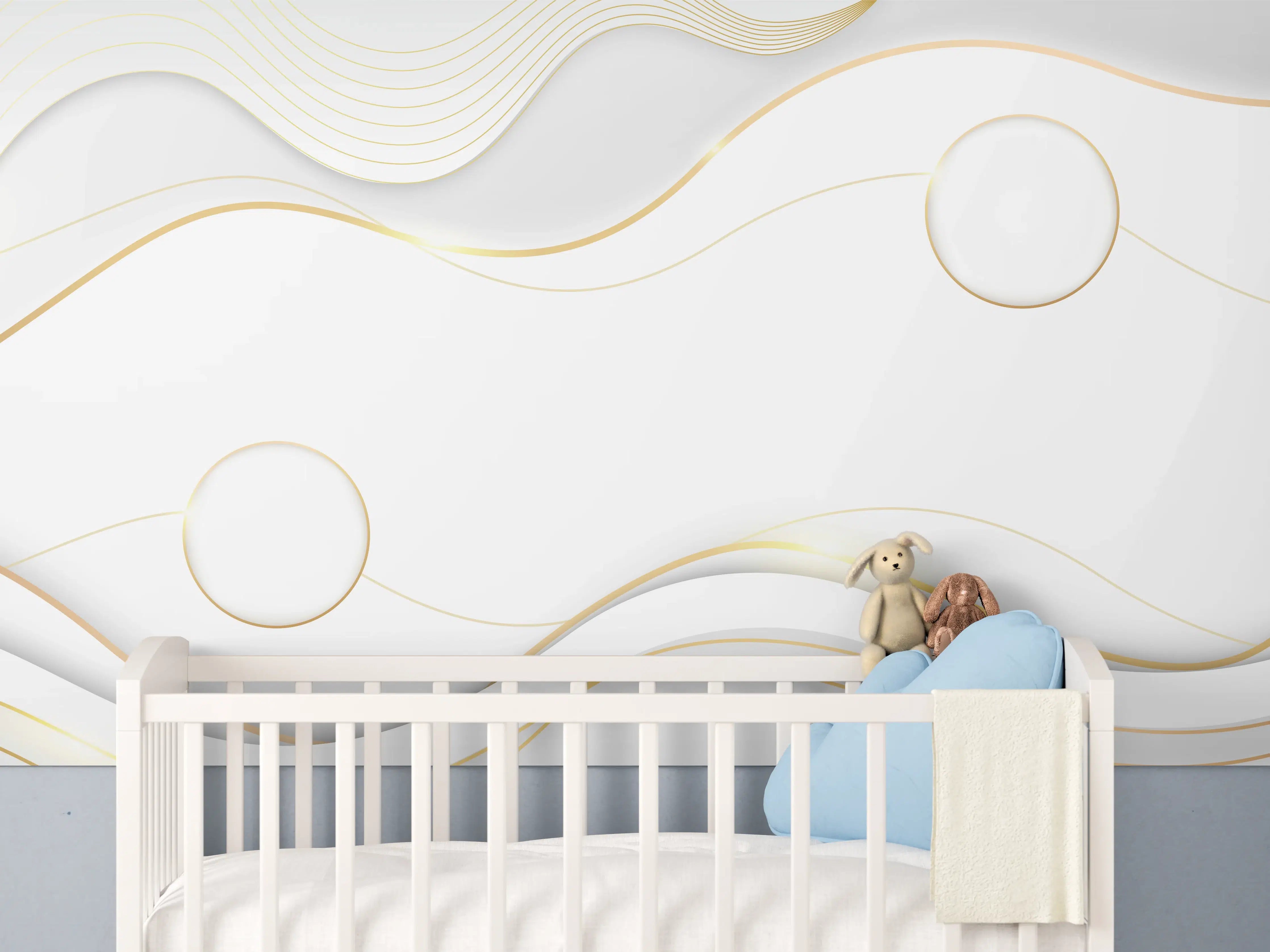 Babyzimmer Wandgestaltung - Weiß-Goldene Wellen Grafik