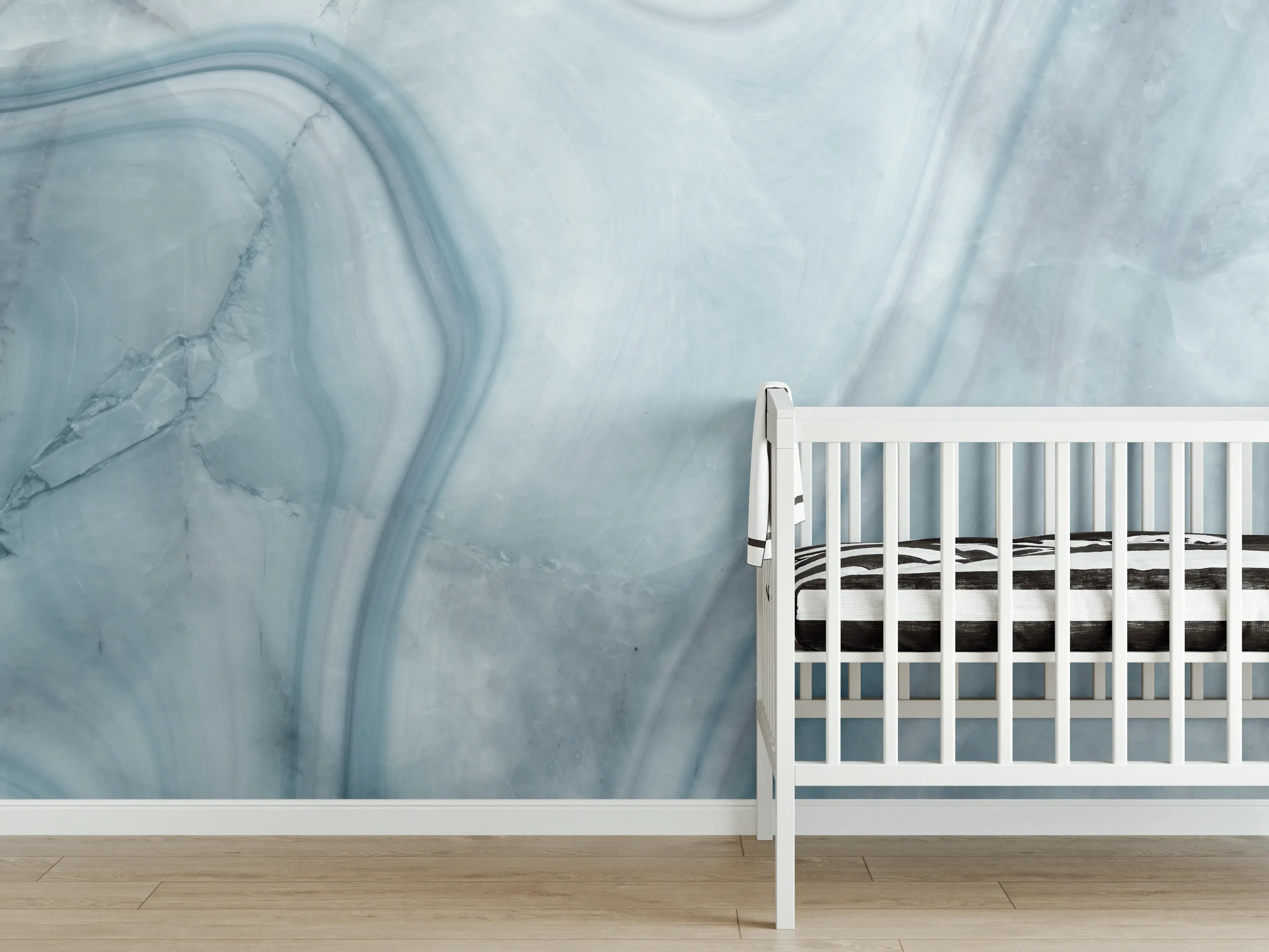 Babyzimmer Wandgestaltung - Weiß-Grau-Blauer Marmor