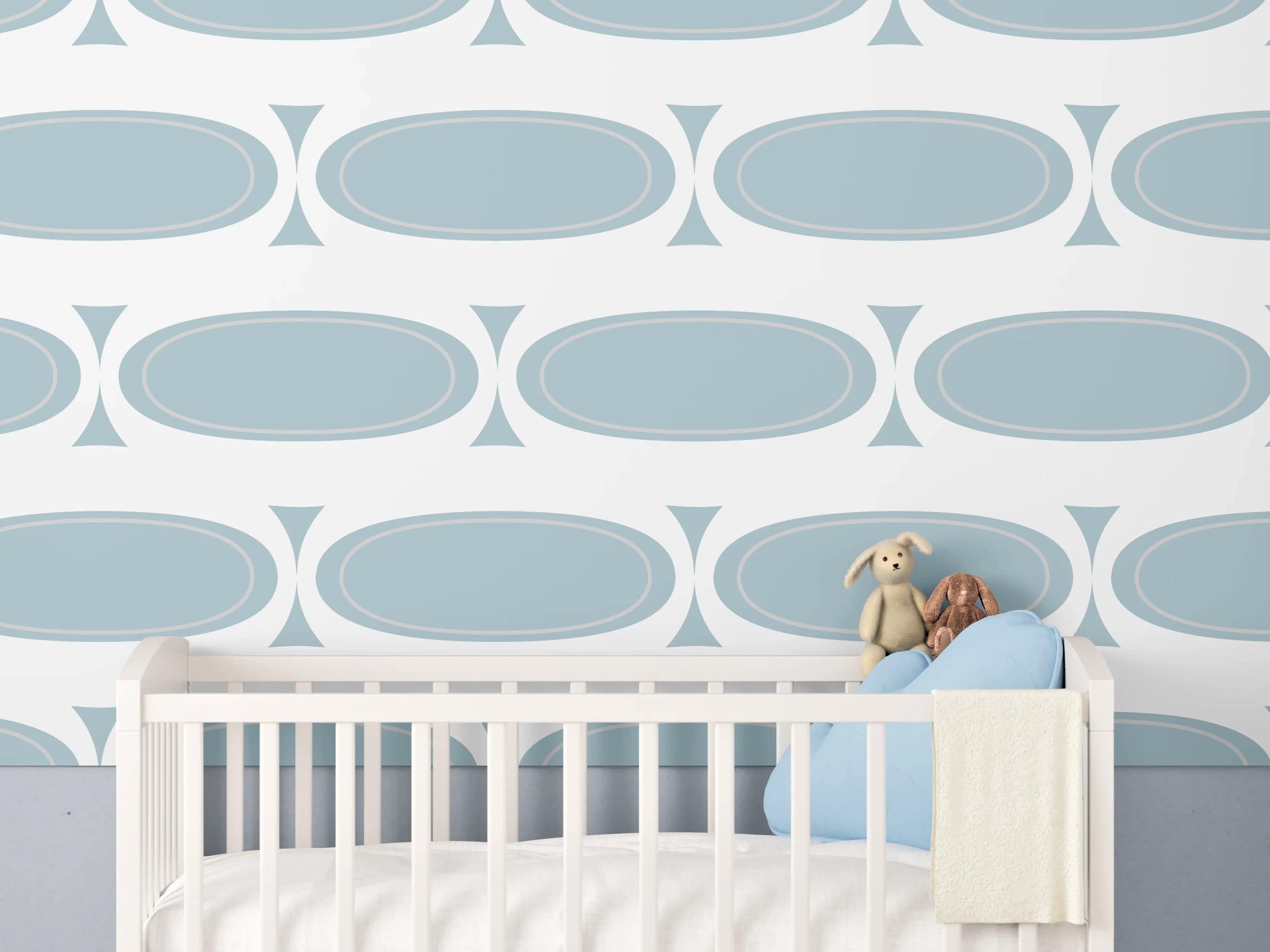Babyzimmer Wandgestaltung - Weiß-Grau Grafisches Muster
