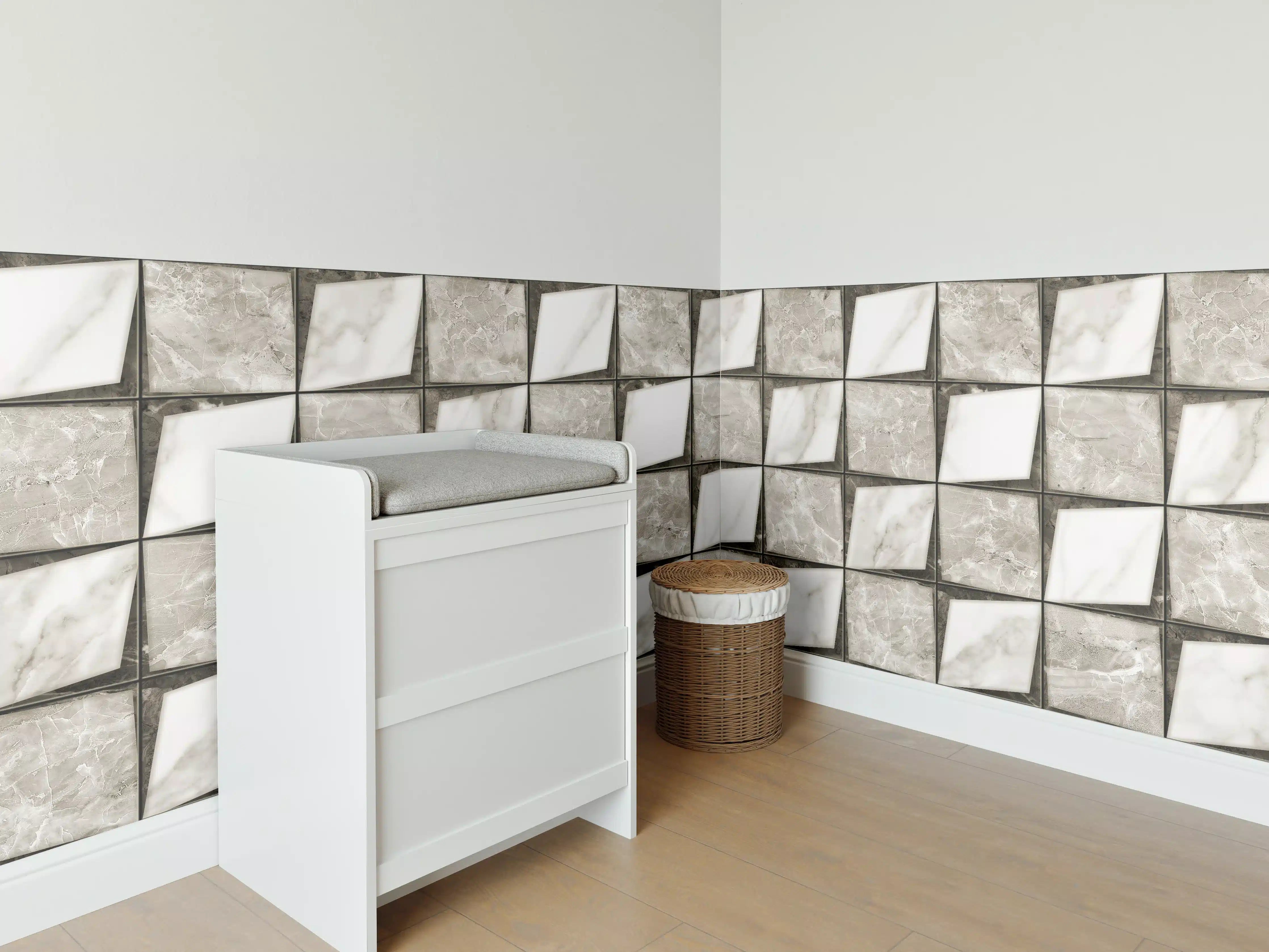 Babyzimmer Wandgestaltung - Weiß-Grau Keramik Mosaikfliesen