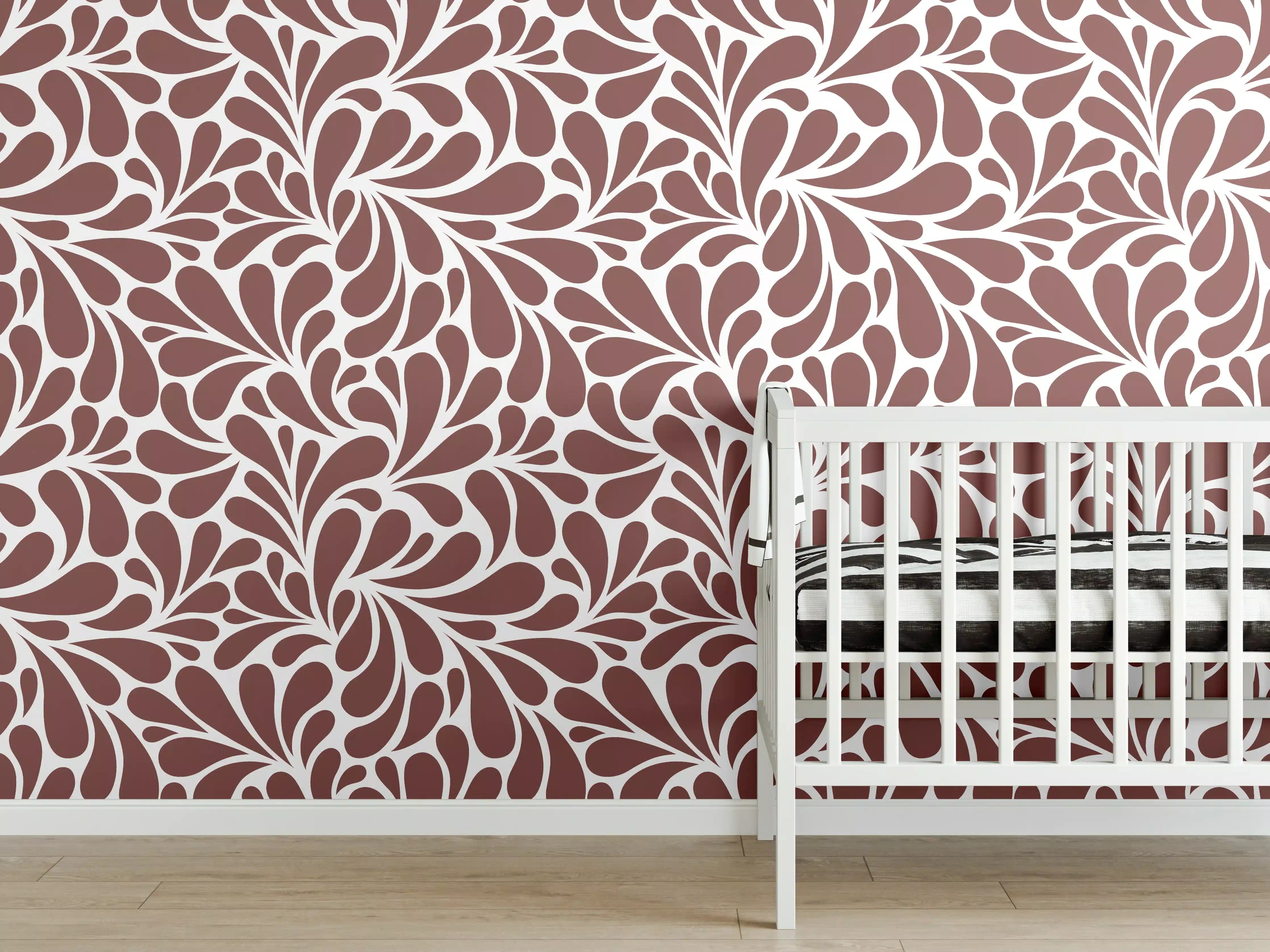 Babyzimmer Wandgestaltung - Weiß-Grau-Motive mit floralem Design