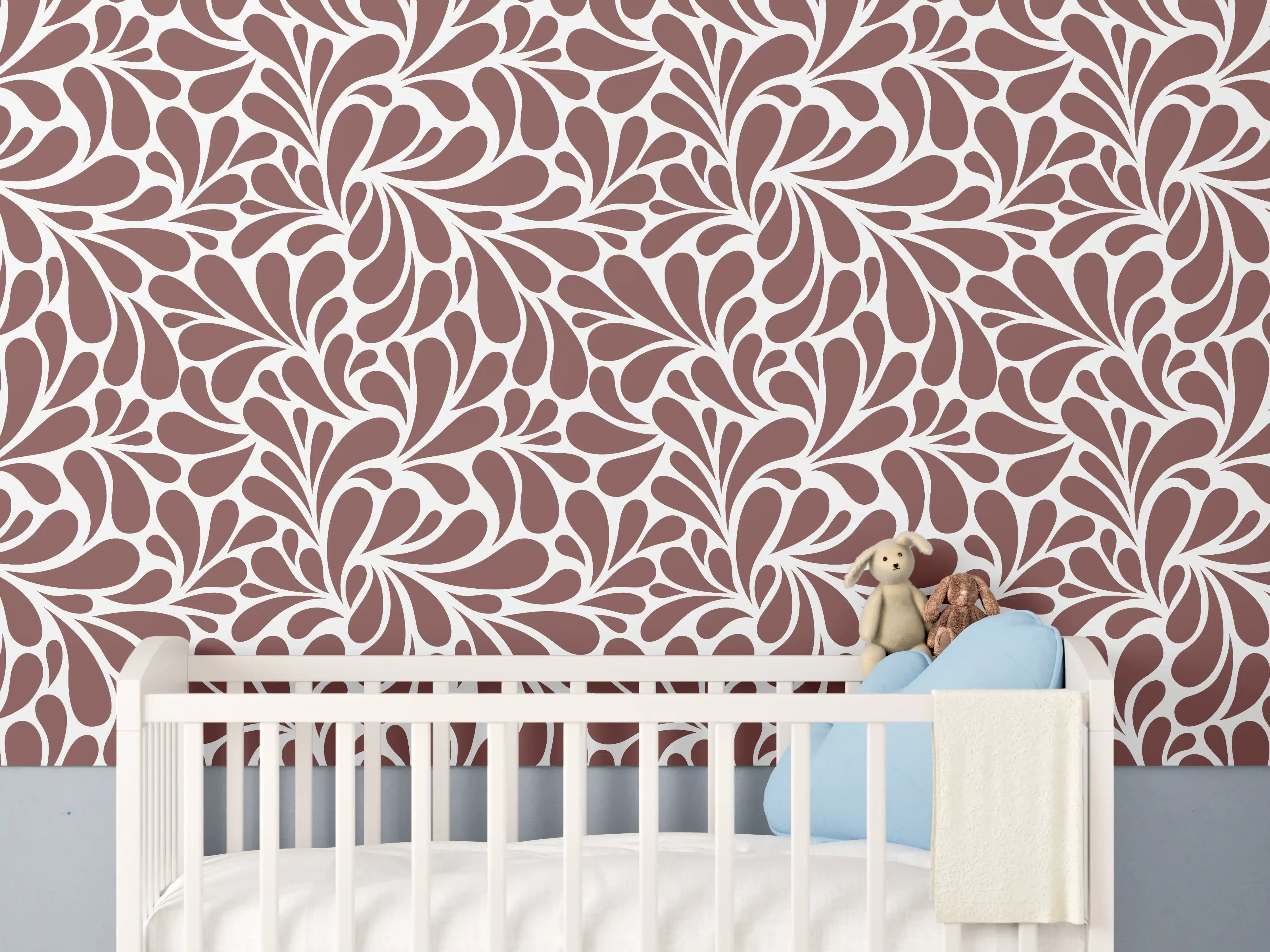 Babyzimmer Wandgestaltung - Weiß-Grau-Motive mit floralem Design